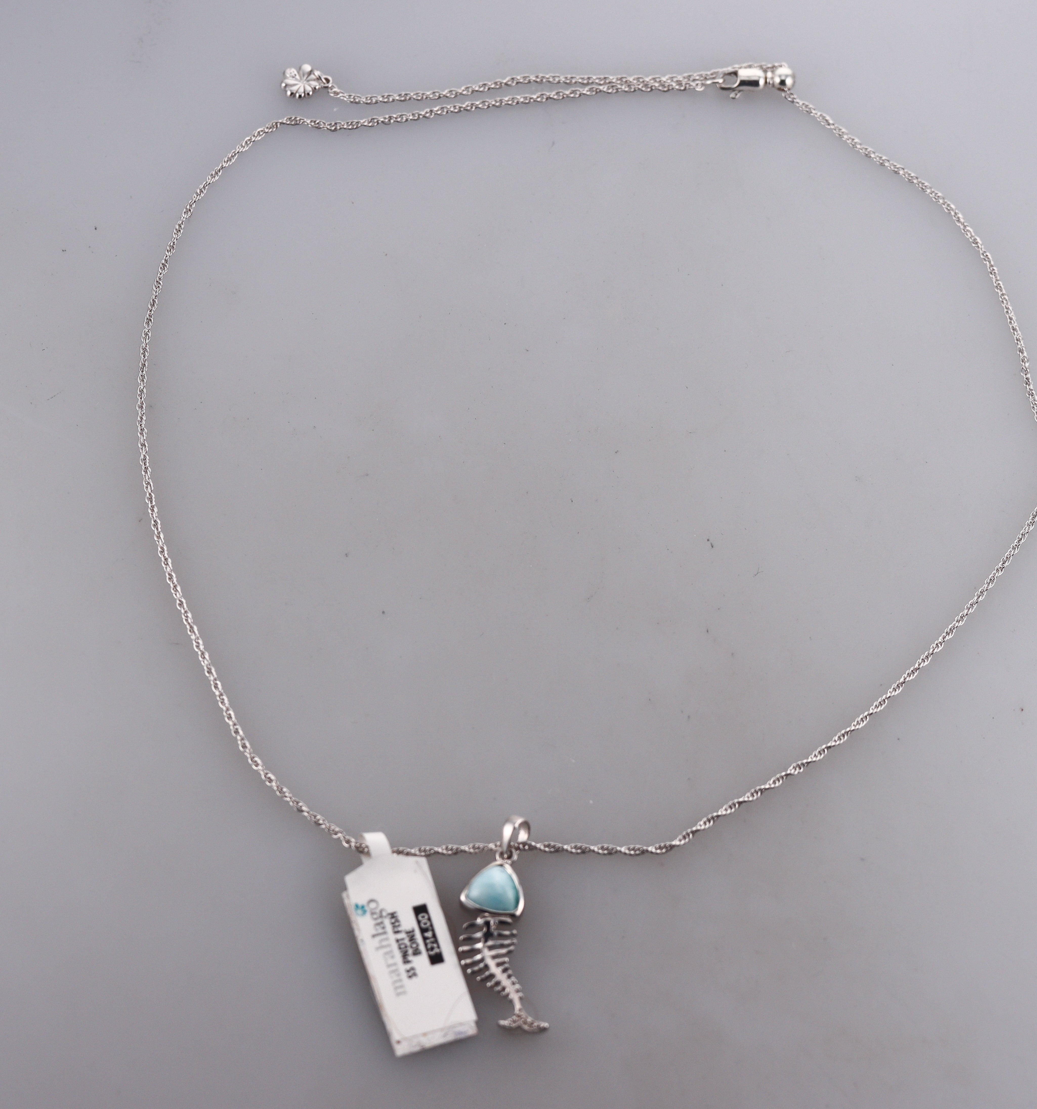 MarahLago Sterling Silver Larimar Bone Fish Pendant Necklace Retail $183