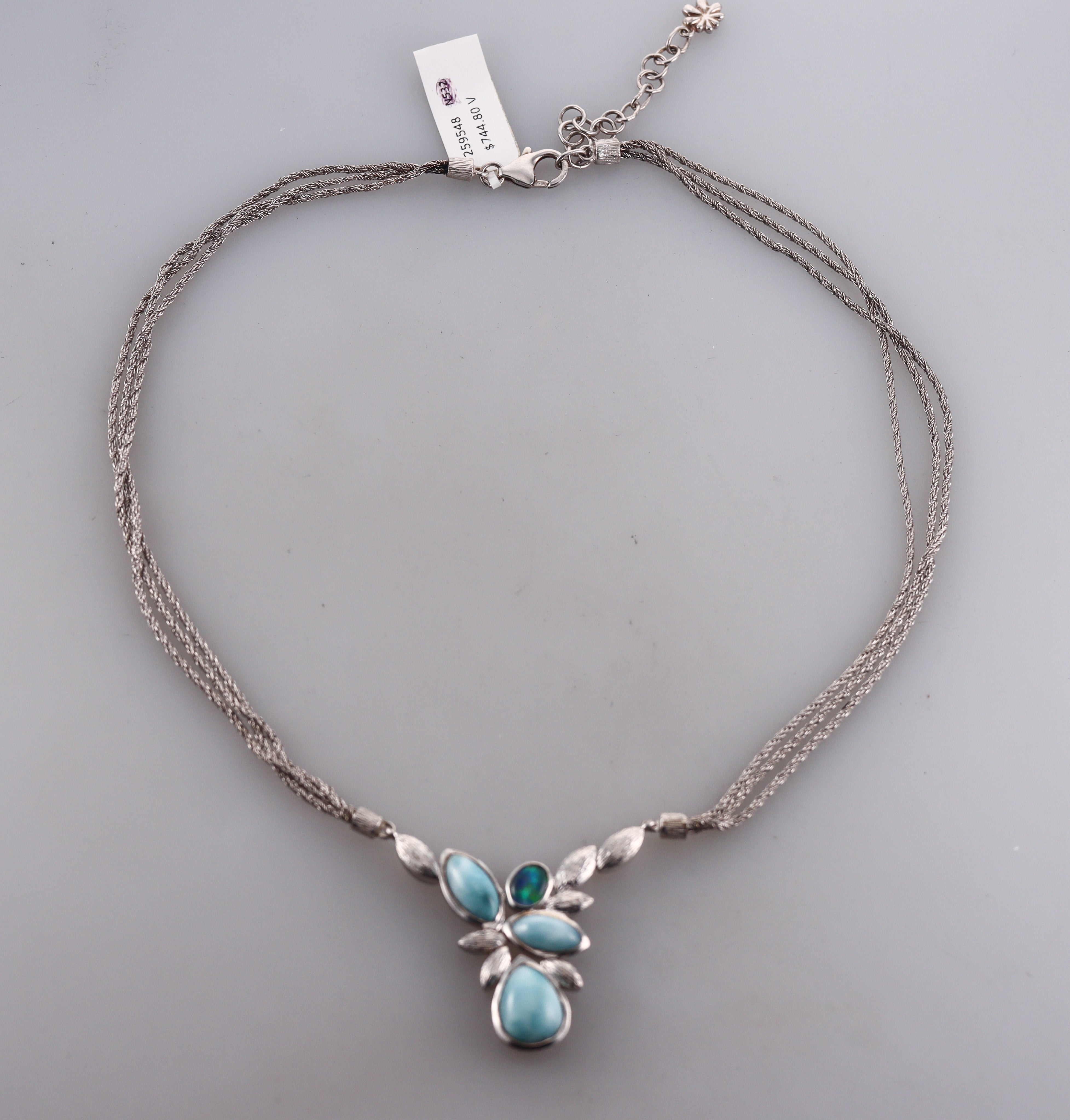 MarahLago Sterling Silver Larimar and Opal Pendant Necklace Retail $665