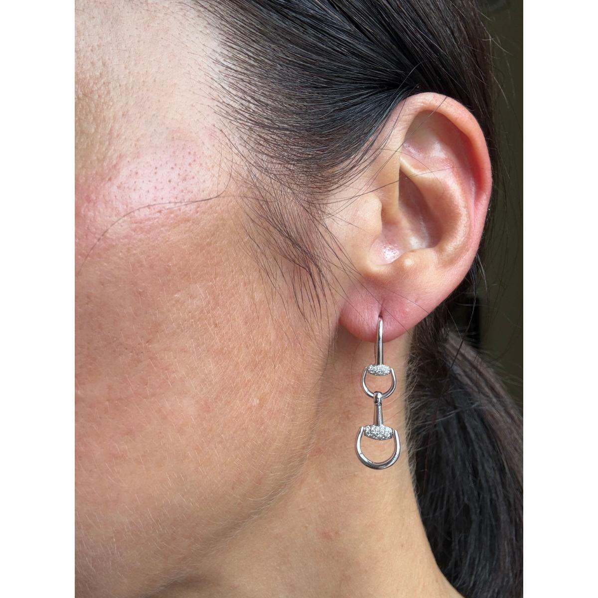 Gucci Horsebit 18K Gold Diamond Drop Earrings