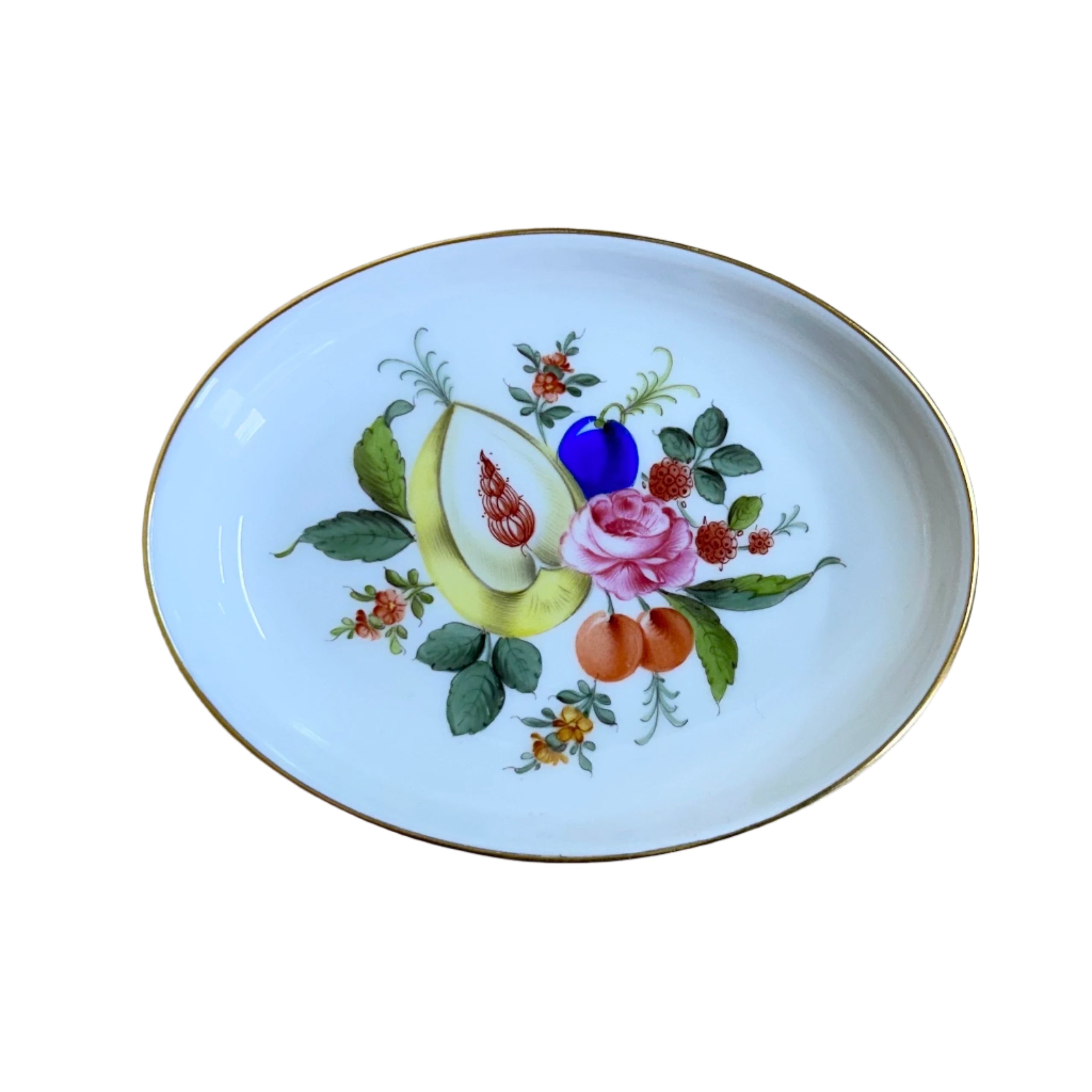 Herend Fruits & Flowers Porcelain Oval Jewelry Trinket Tray 7780/BFR