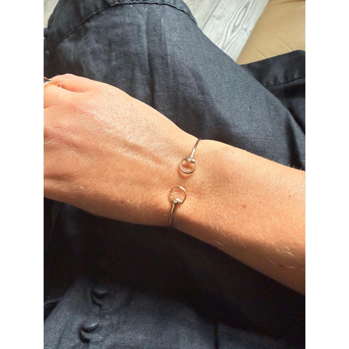 Gucci Horsebit Mini 18K Gold Diamond Bangle Bracelet Size 16