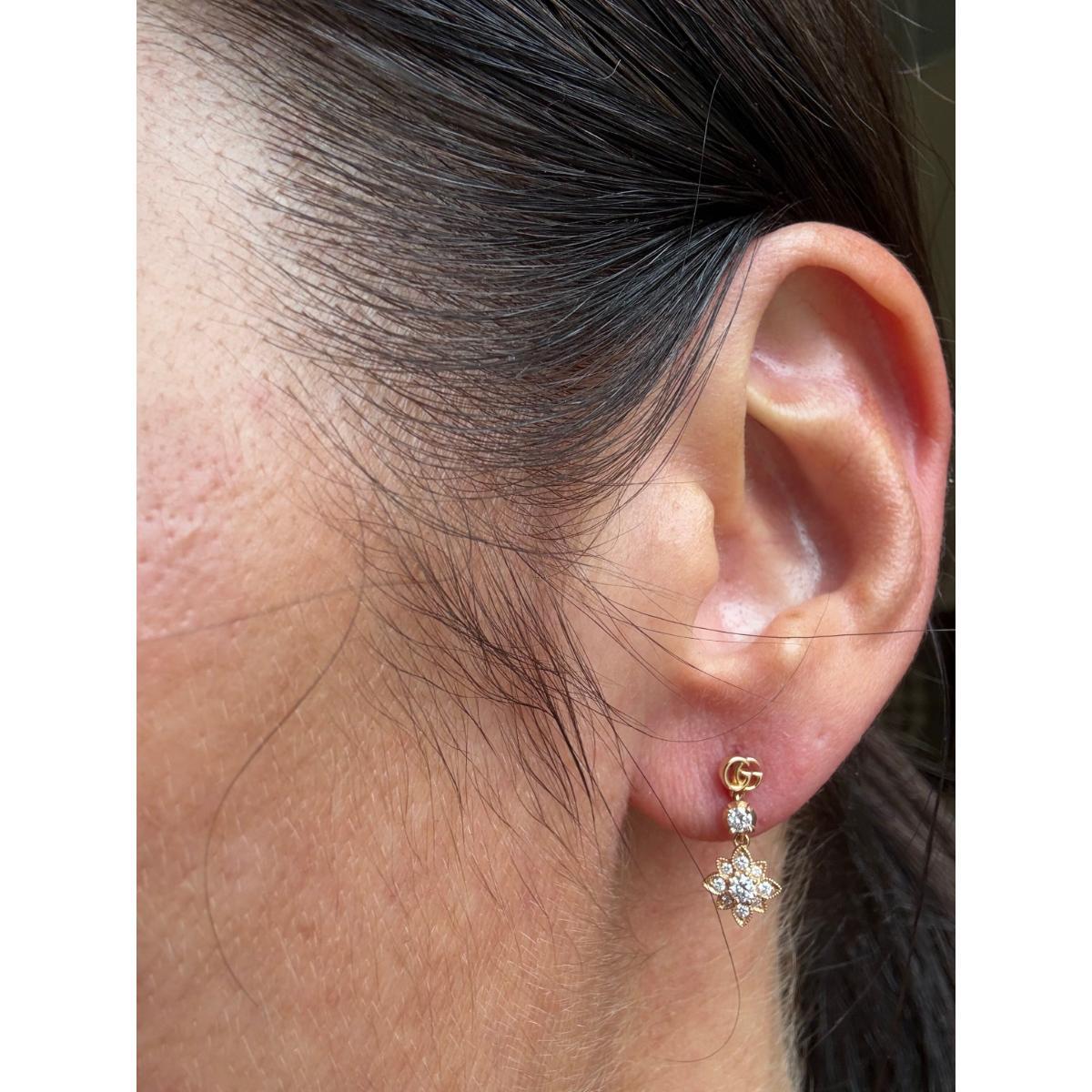 Gucci Flora GG 18k Gold Diamond Drop Earrings