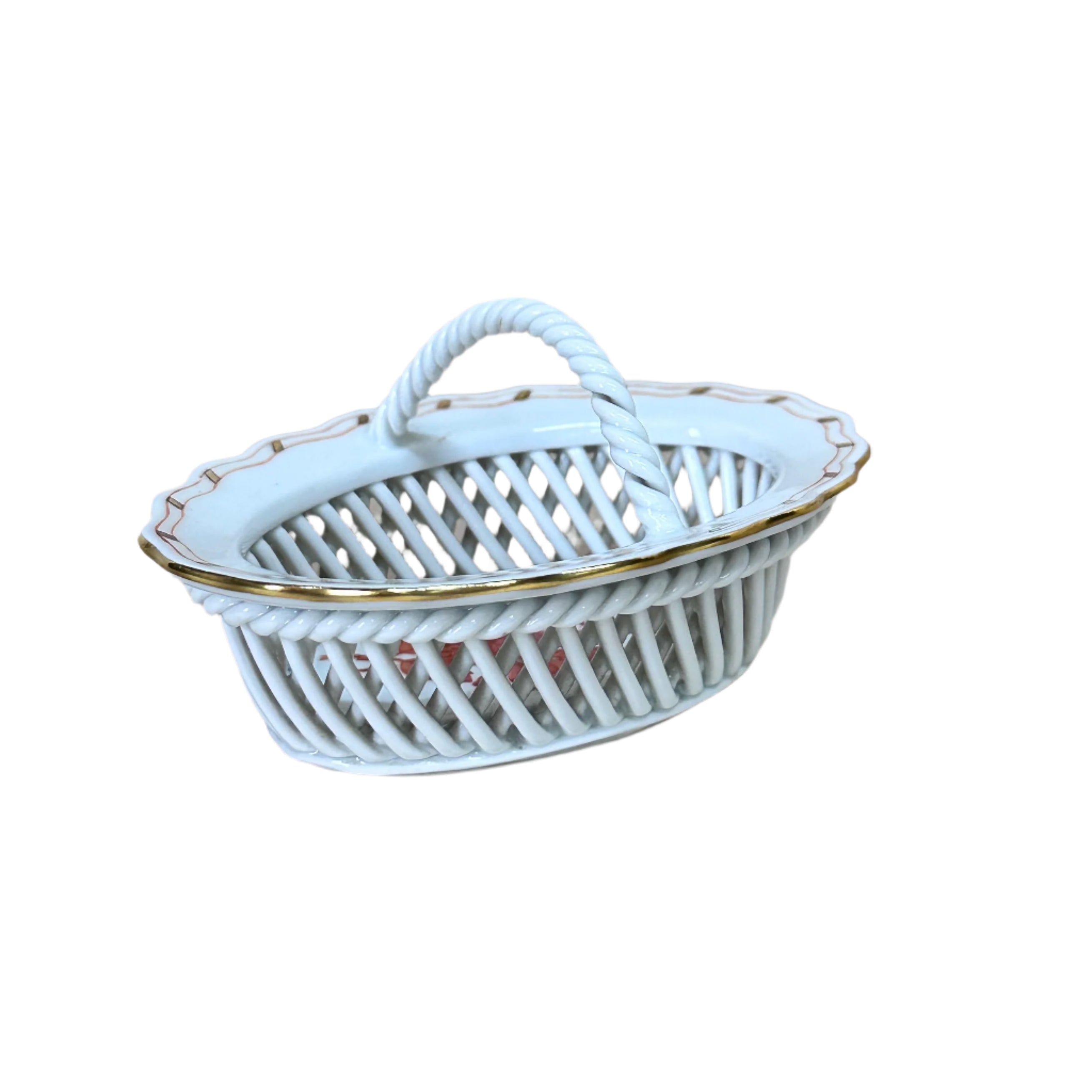 Herend Chinese Bouquet Rust Small Open Weave Basket 7382/AOG