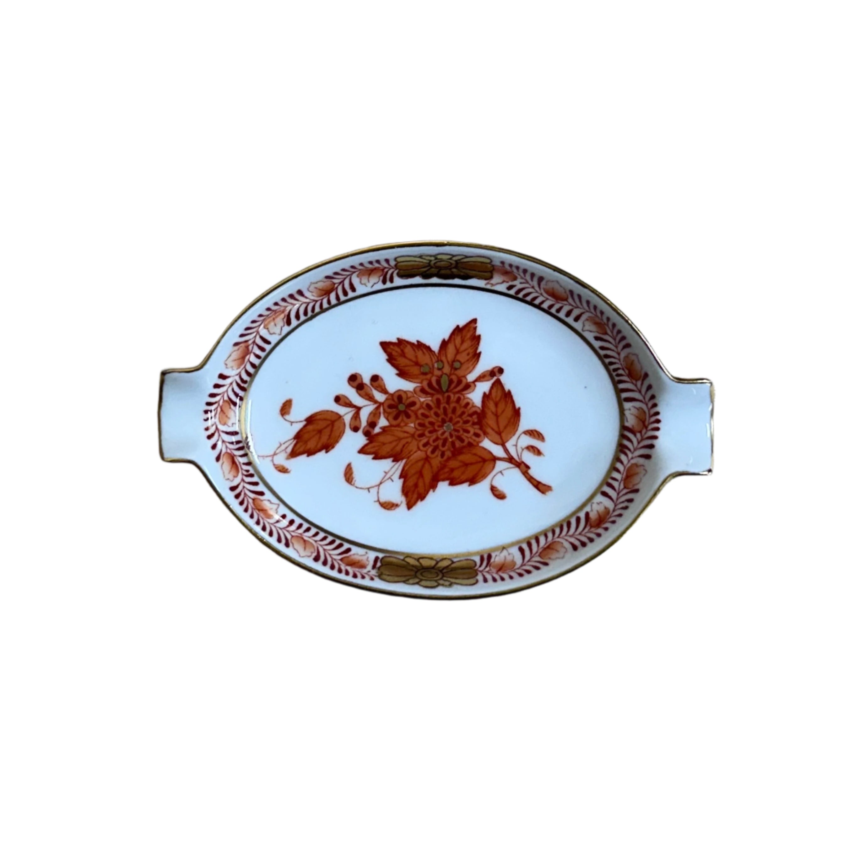Herend Chinese Bouquet Rust Miniature Oval Ashtray Pin Tray Dish 7785/AOG