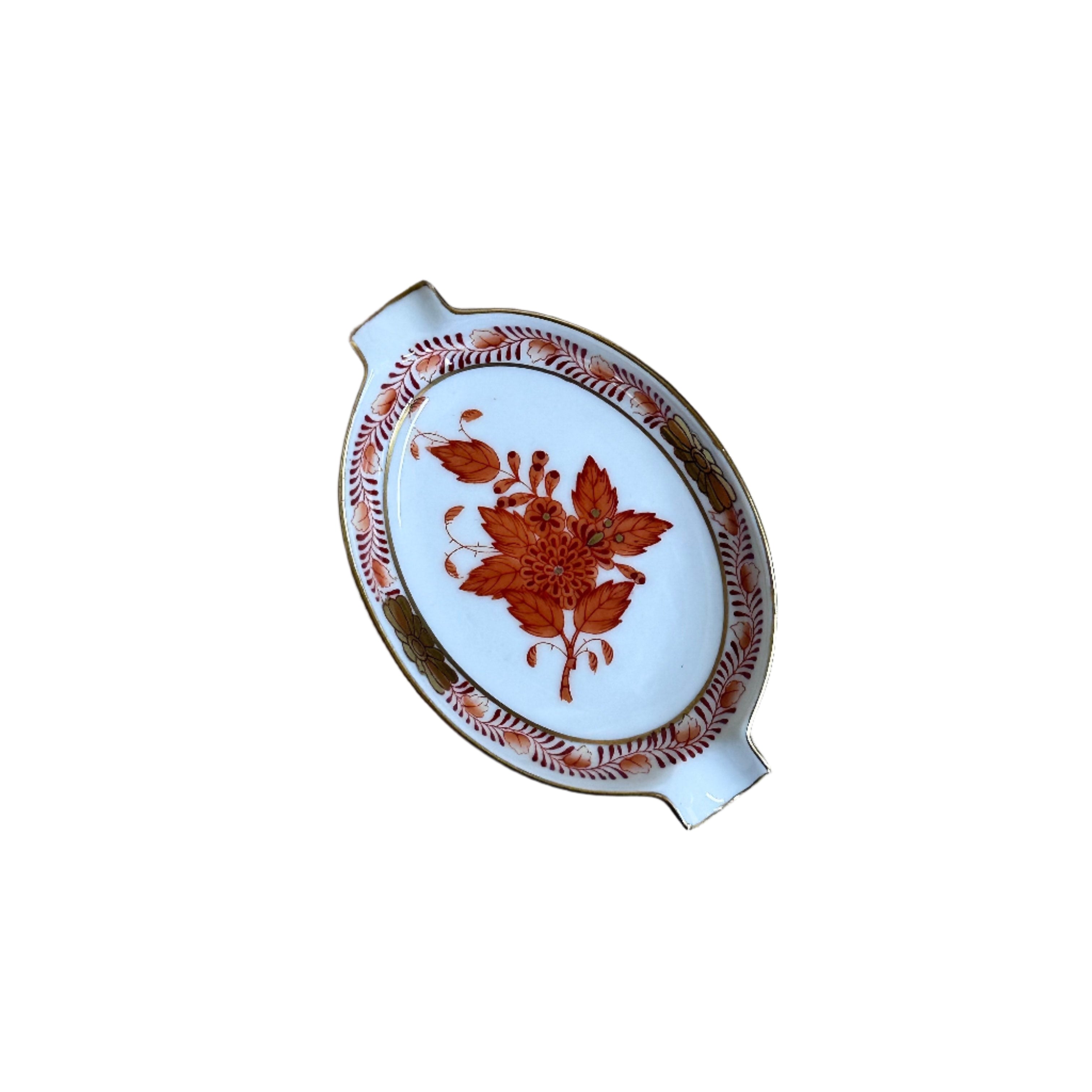 Herend Chinese Bouquet Rust Miniature Oval Ashtray Pin Tray Dish 7785/AOG
