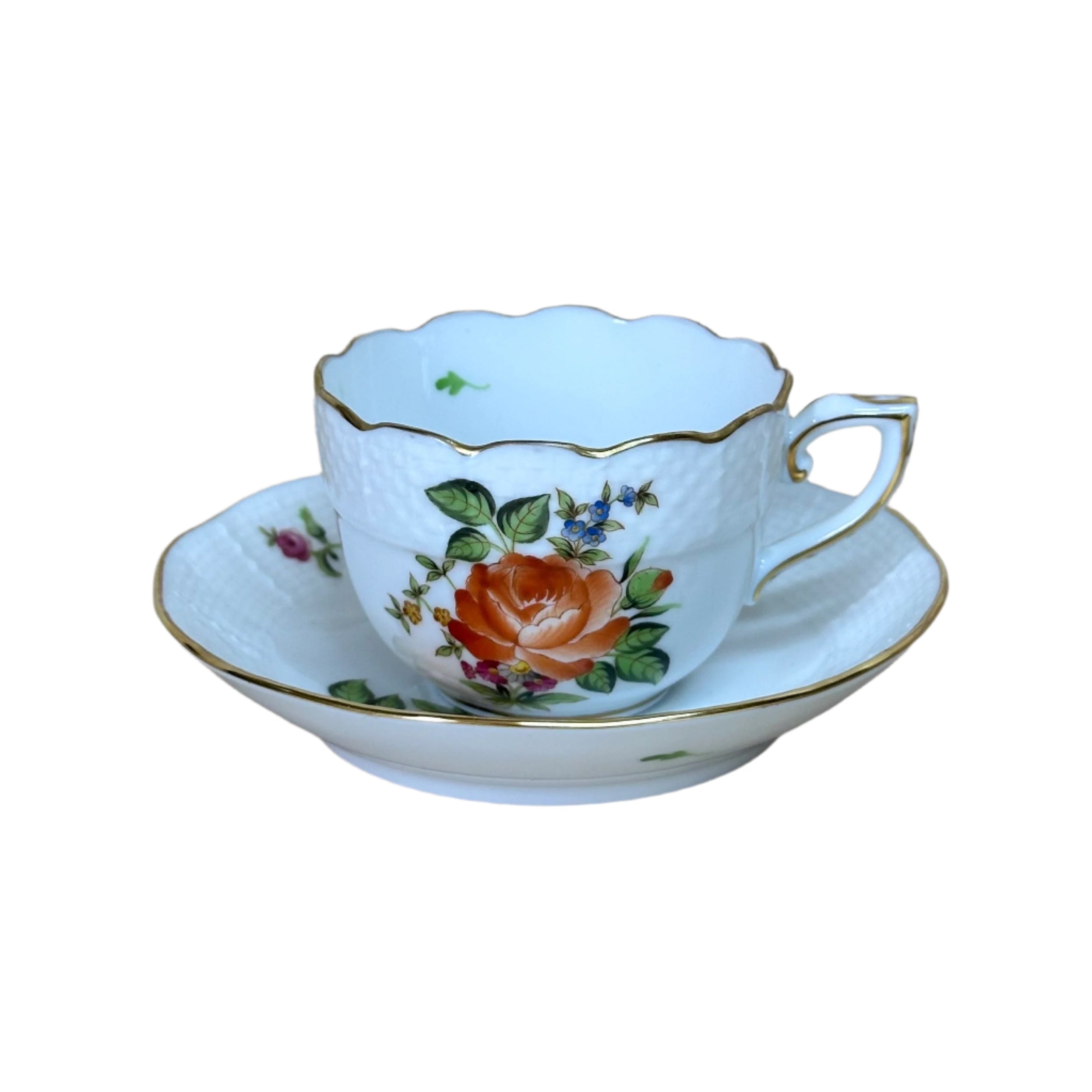 6 pc Herend Small Bunch of Roses Porcelain Dinner Place Setting