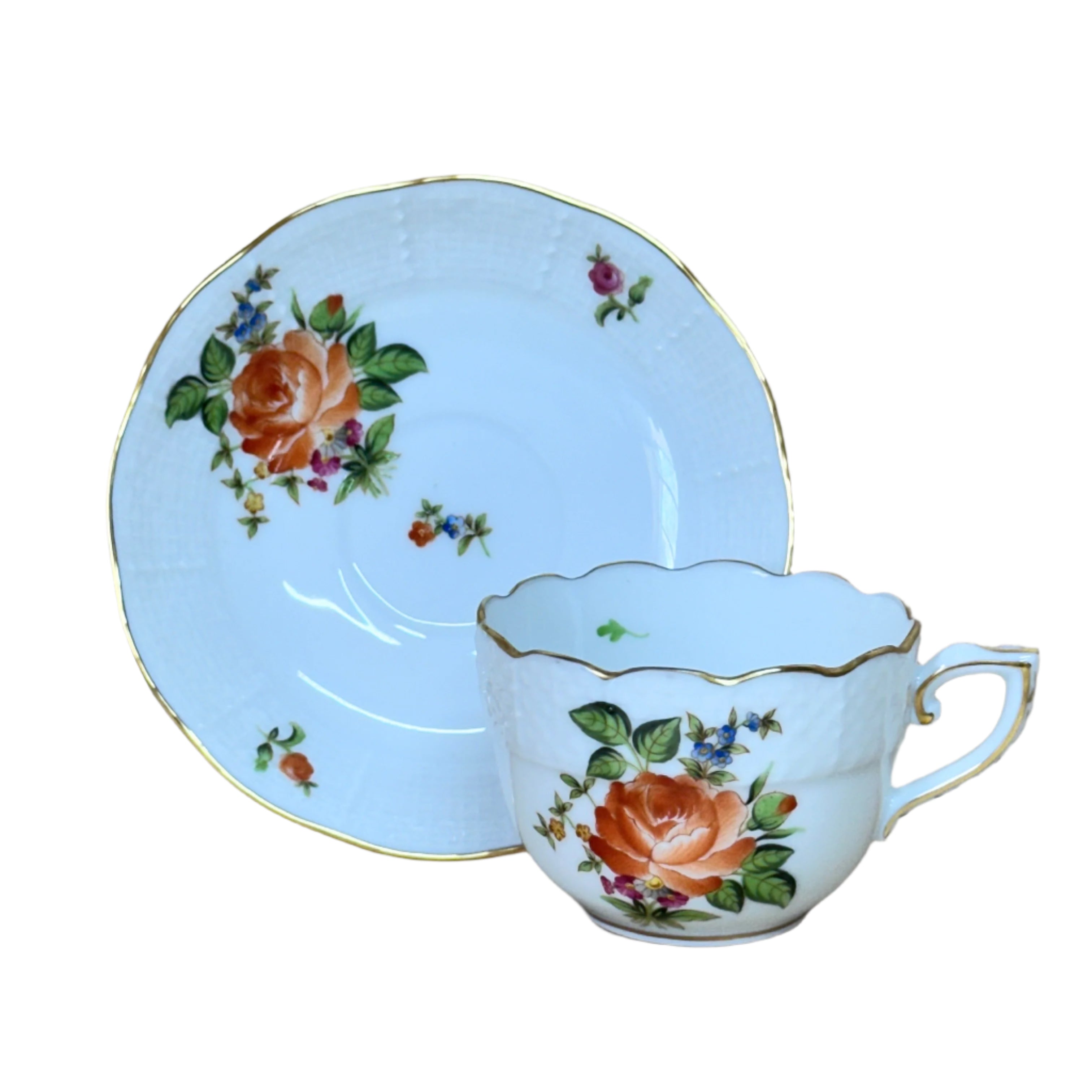 6 pc Herend Small Bunch of Roses Porcelain Dinner Place Setting