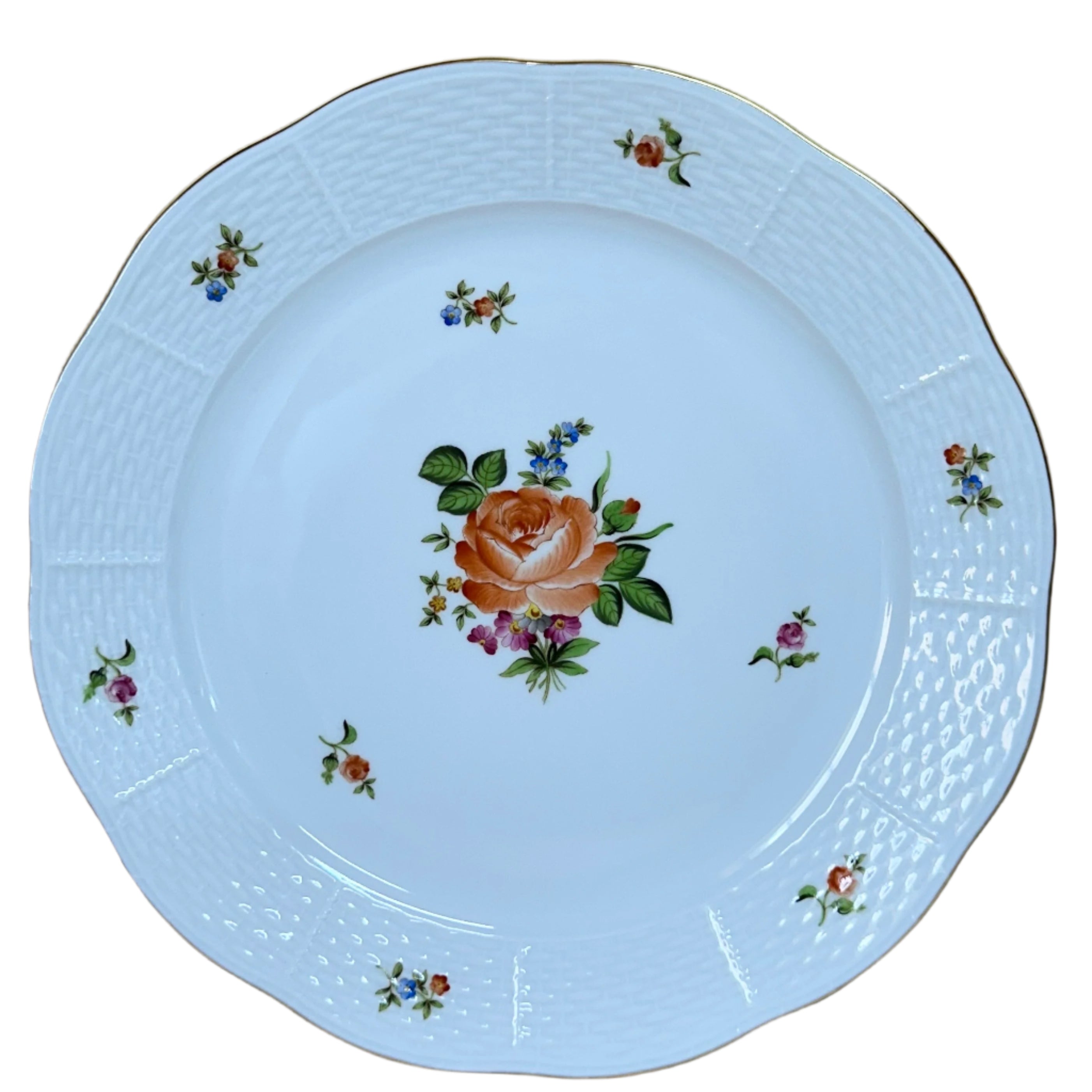 6 pc Herend Small Bunch of Roses Porcelain Dinner Place Setting