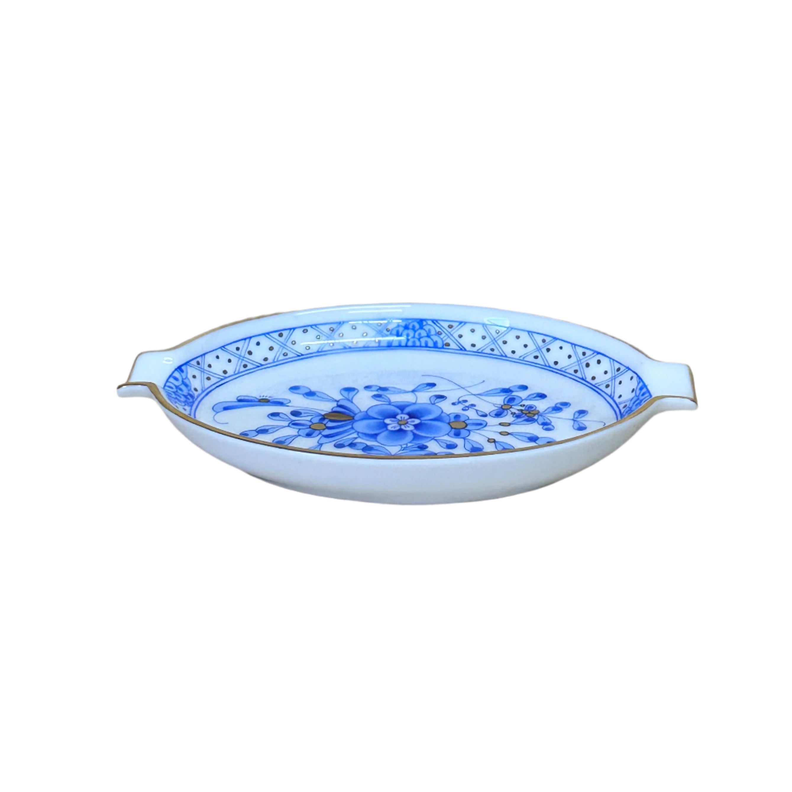 Herend Waldstein Blue Porcelain Oval Ashtray Pin Tray Dish 7783/WB