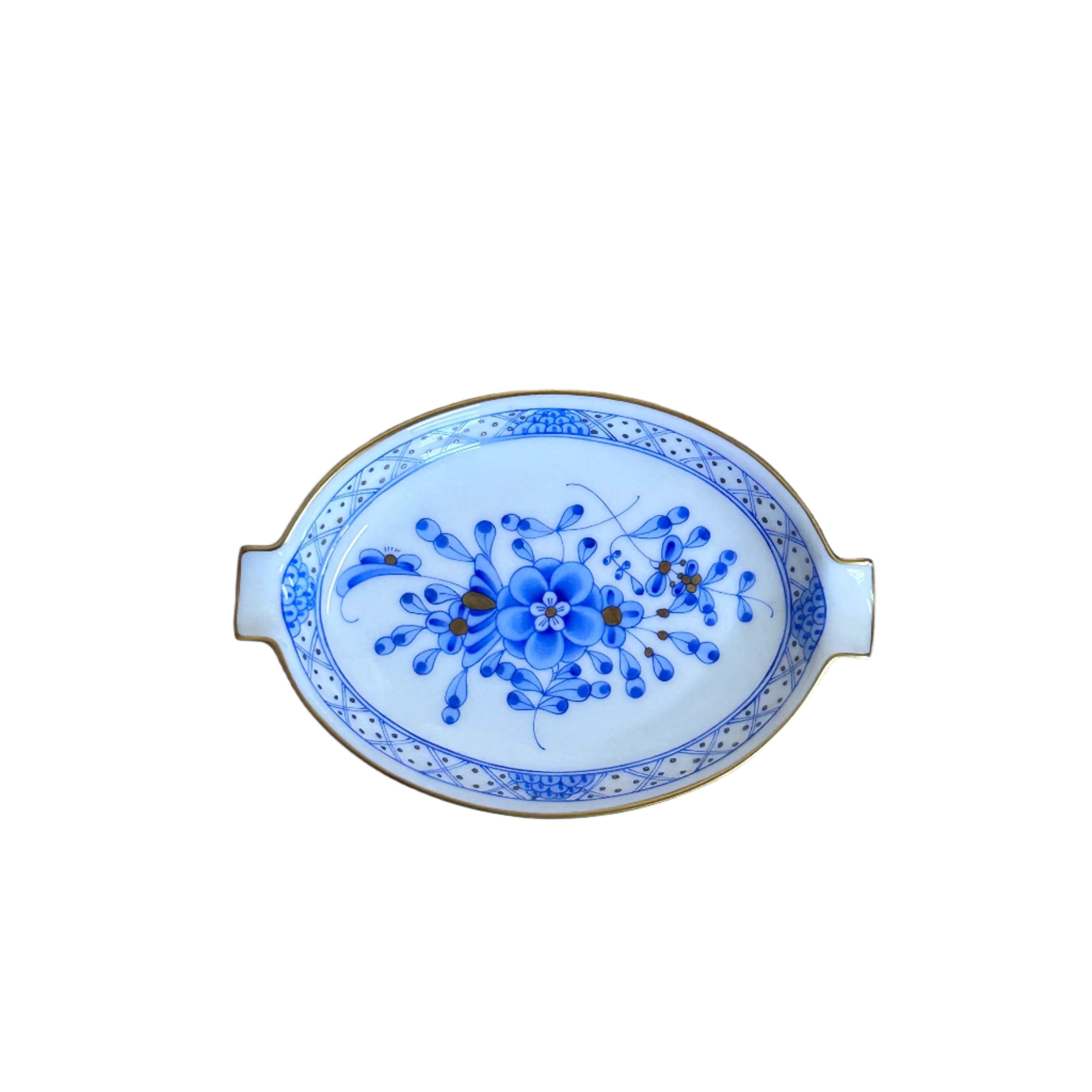 Herend Waldstein Blue Porcelain Oval Ashtray Pin Tray Dish 7783/WB