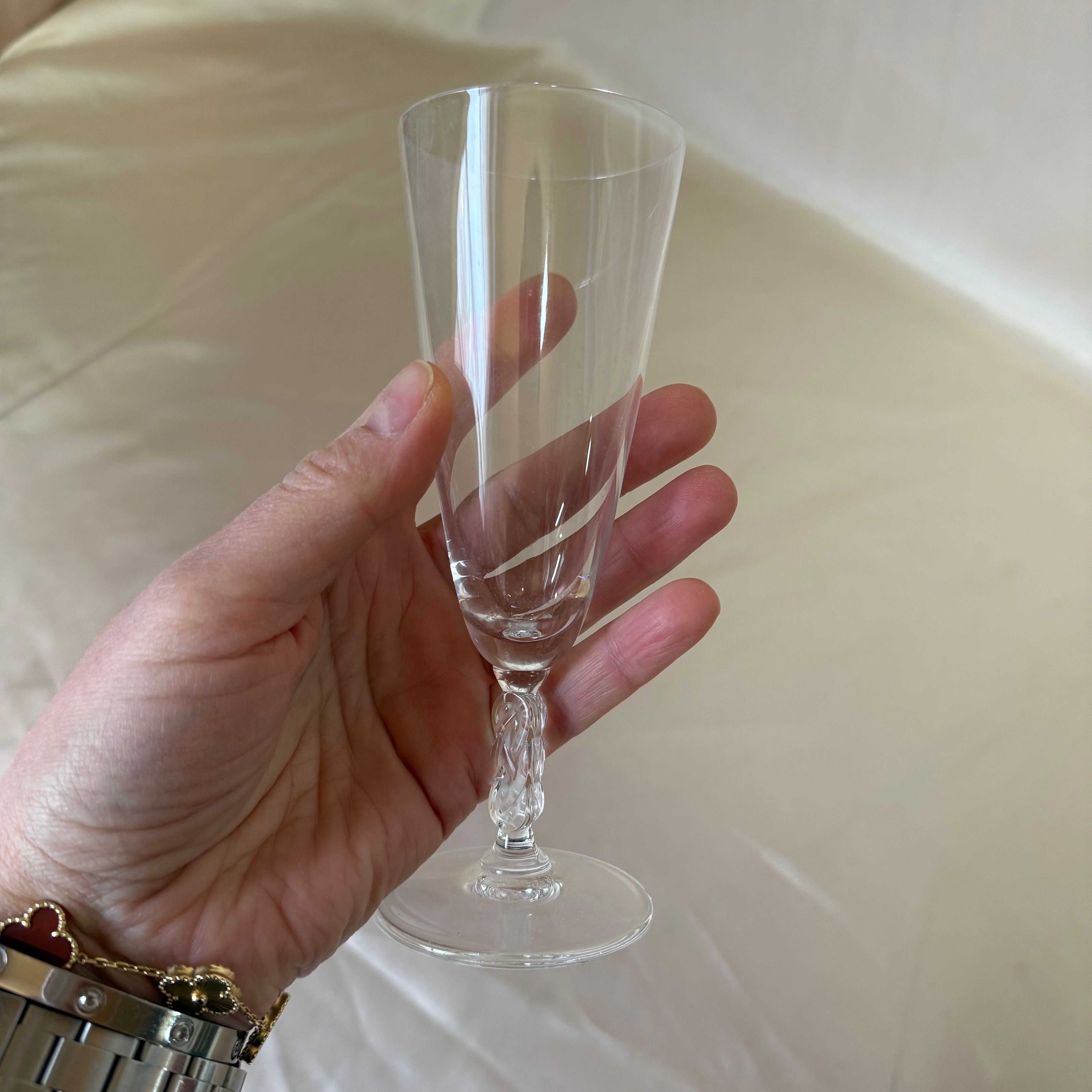 Set of 12 Lalique Guebwiller Crystal Champagne Flutes