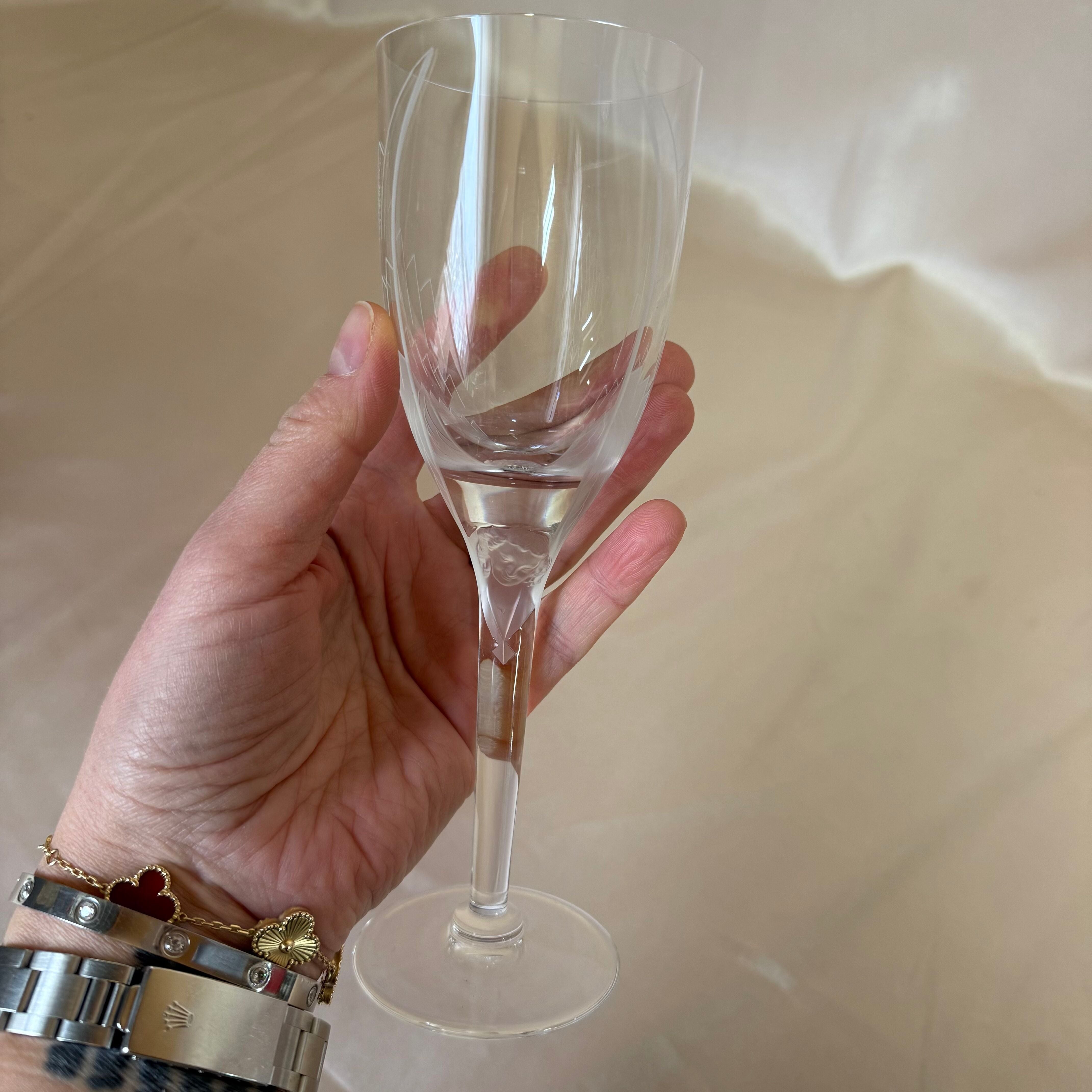 Lalique Angel Ange De Reims Crystal Wine Champagne Glass Set of 6