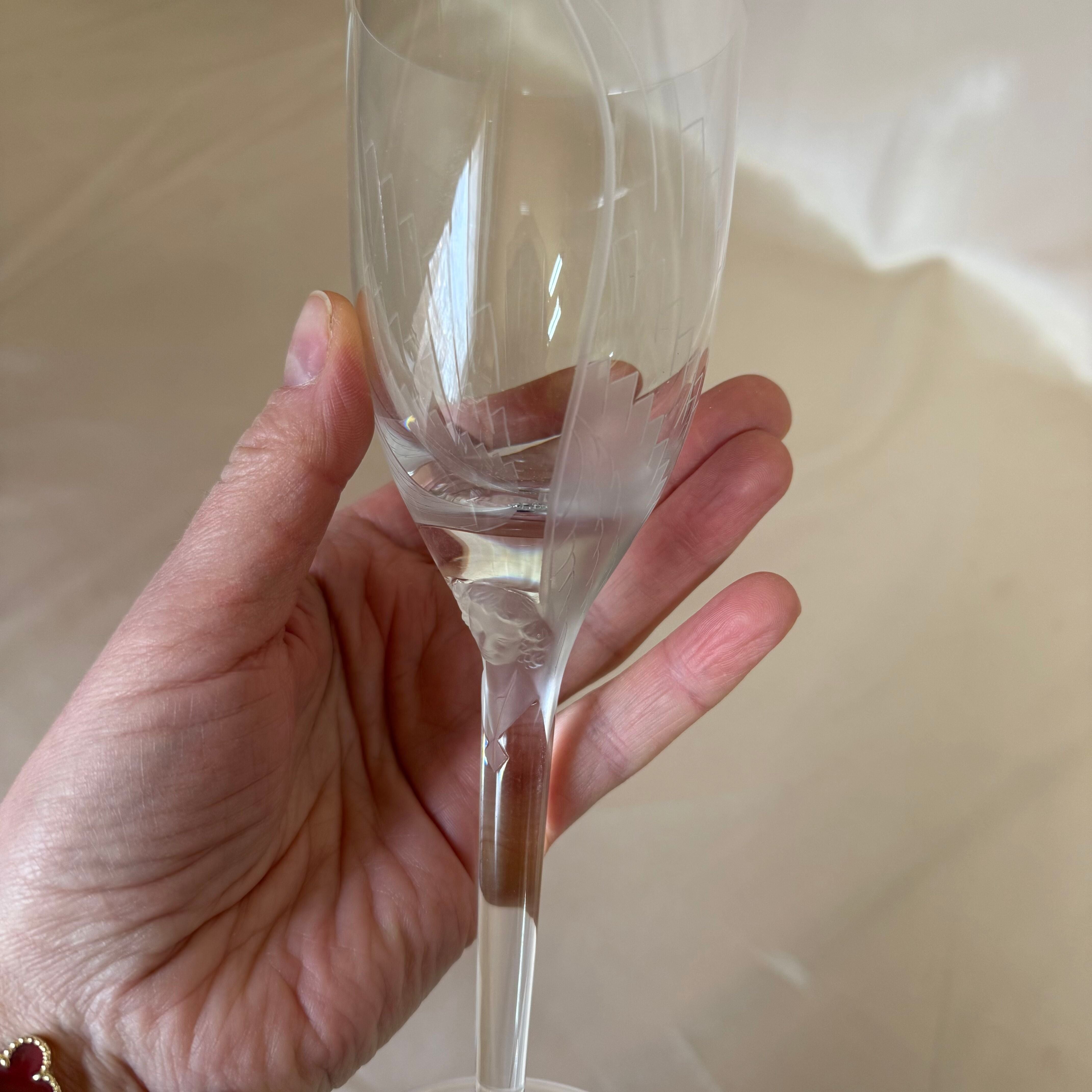Lalique Angel Ange De Reims Crystal Wine Champagne Glass Set of 6