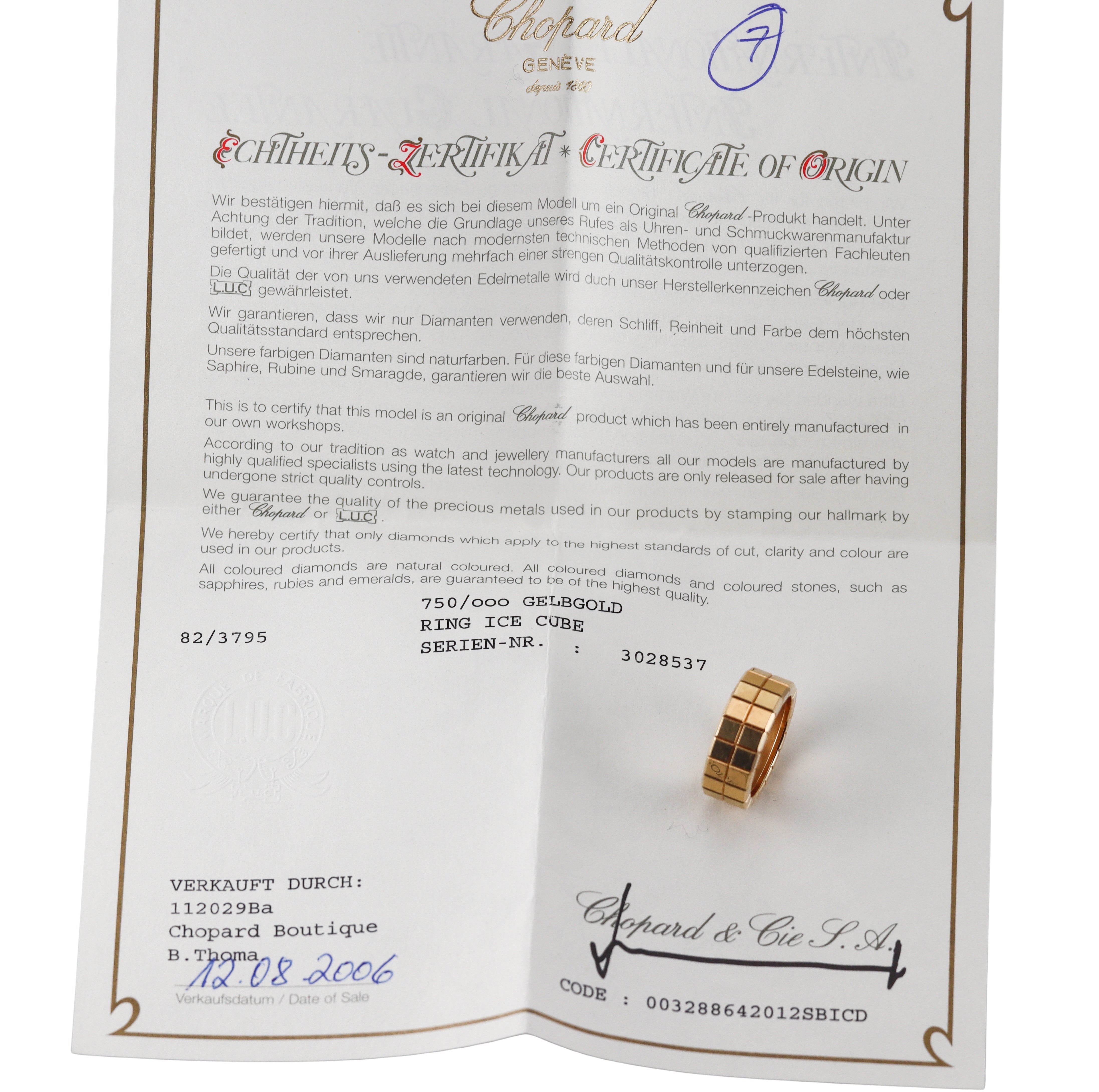 Chopard Ice Cube 18k Yellow Gold Band Ring