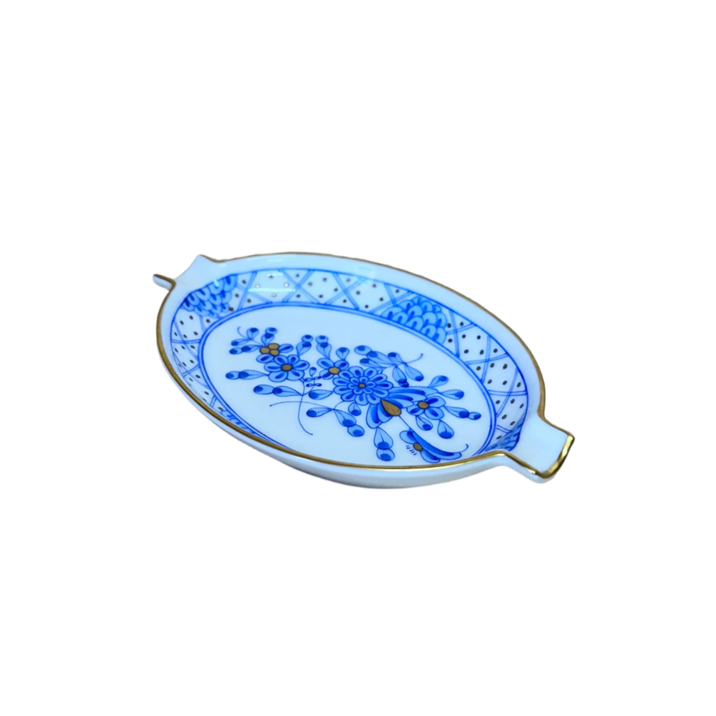 Herend Waldstein Blue Porcelain Small Oval Ashtray Pin Tray Dish 7784/WB