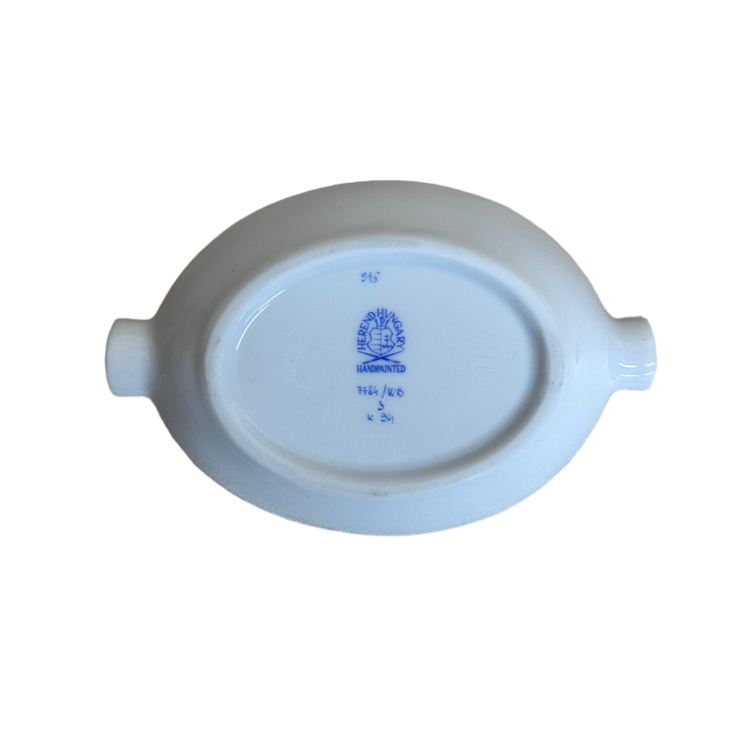 Herend Waldstein Blue Porcelain Small Oval Ashtray Pin Tray Dish 7784/WB