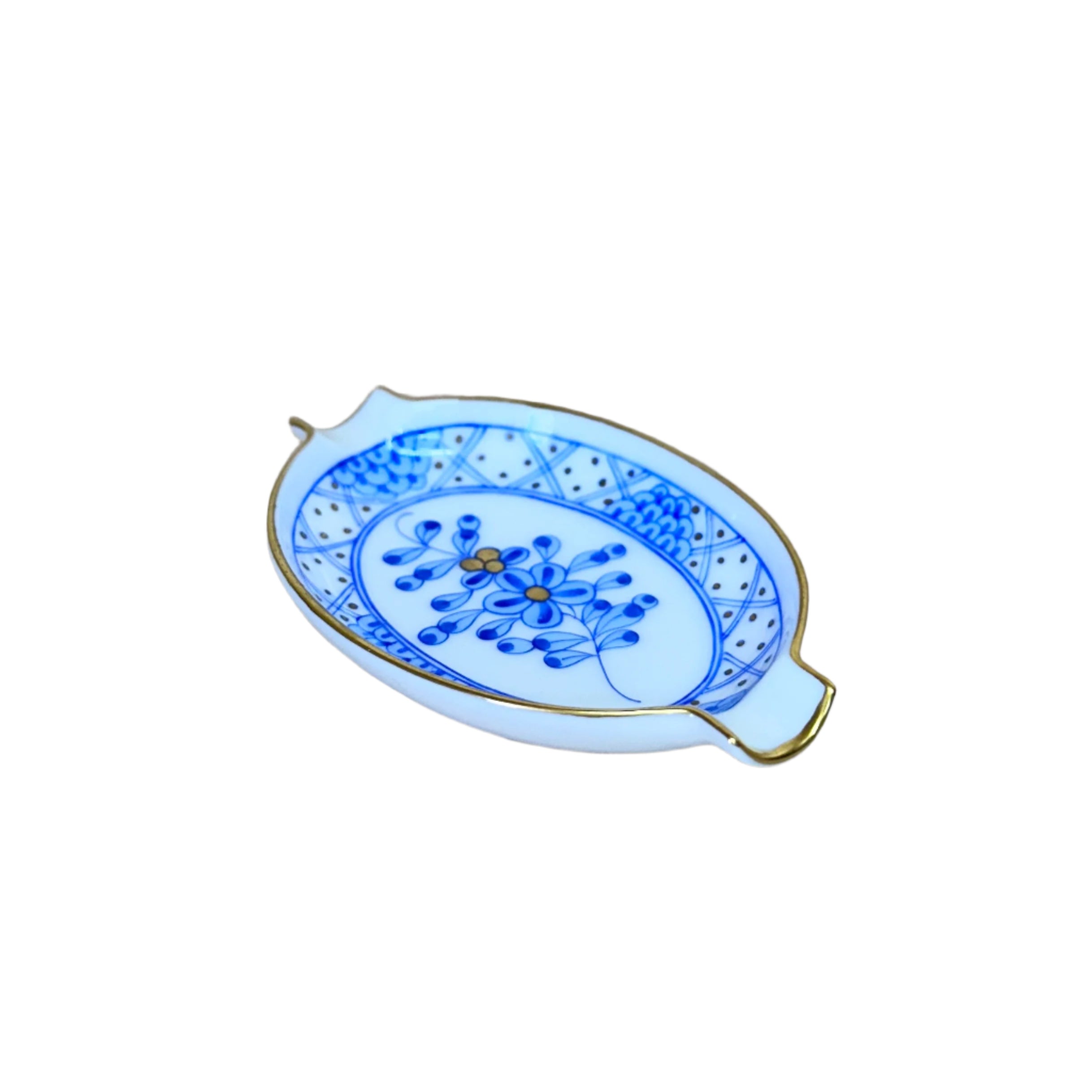 Herend Waldstein Blue Porcelain Miniature Small Oval Ashtray Pin Tray Dish 7785/WB