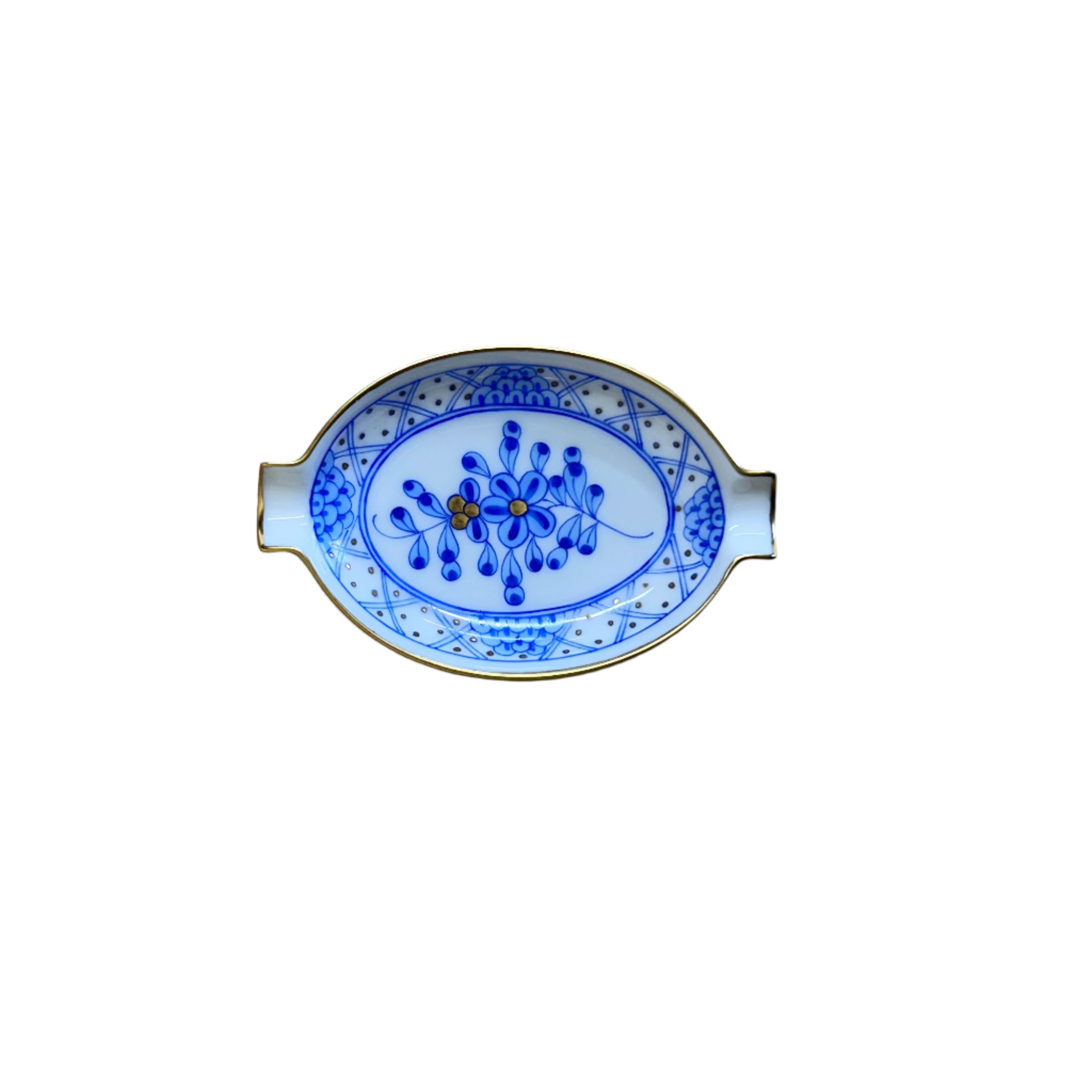 Herend Waldstein Blue Porcelain Miniature Small Oval Ashtray Pin Tray Dish 7785/WB