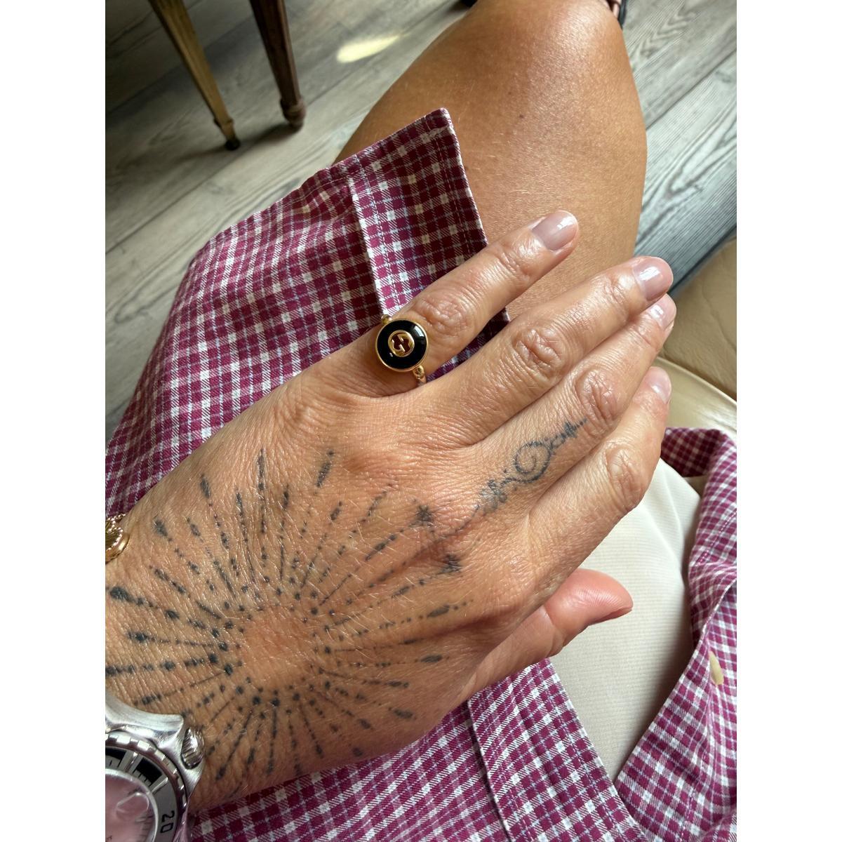 Gucci Interlocking G 18K Gold Diamond Onyx Ring