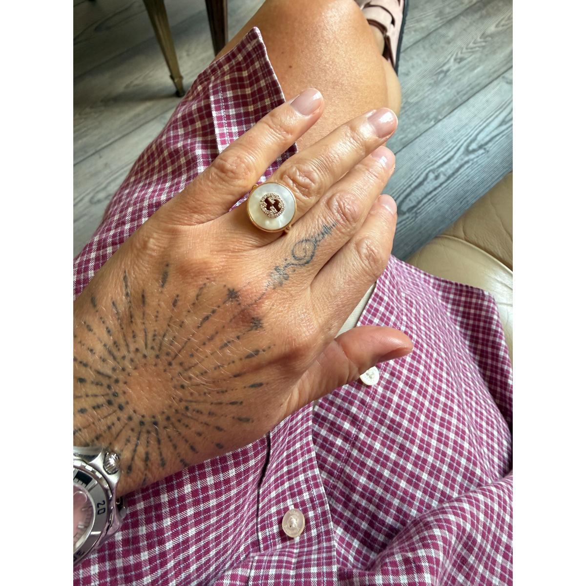 Gucci Interlocking G 18K Rose Gold Diamond MOP 17mm Ring