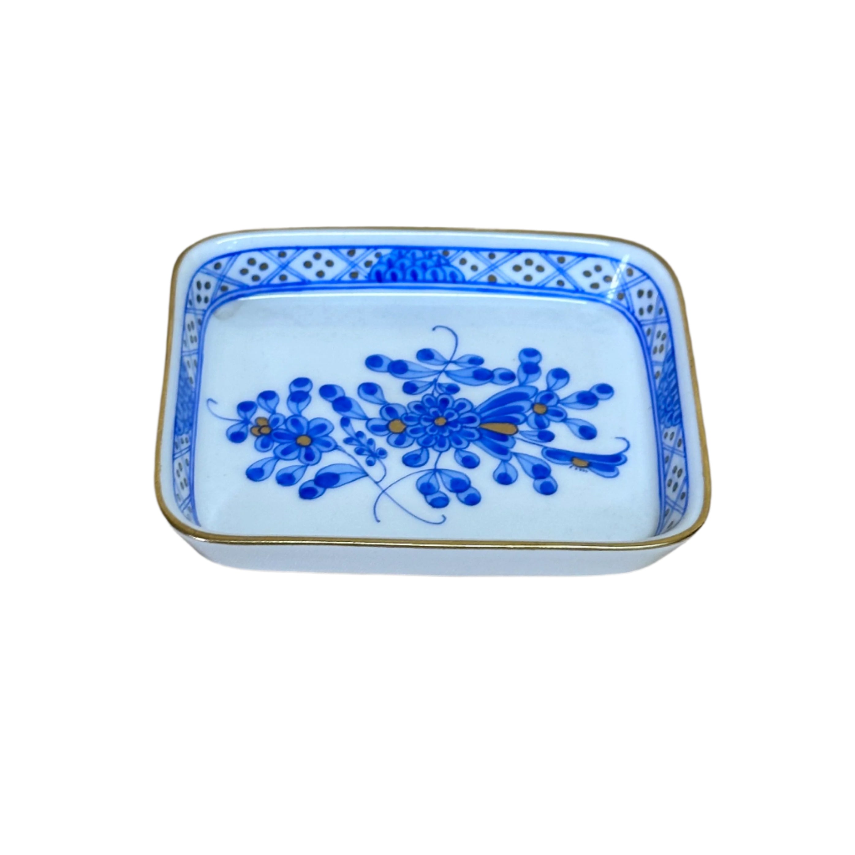 Set of 2 Herend Waldstein Porcelain Miniature Rectangular Pin Trinket Tray 8733/WB