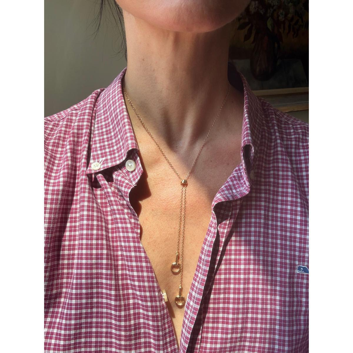 Gucci Horsebit 18K Gold Lariat Pendant Necklace