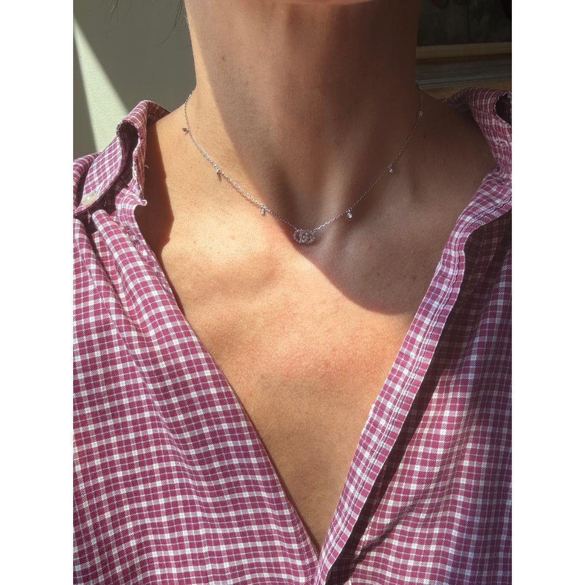 Gucci GG Running 18K White Gold Diamond Pendant Necklace