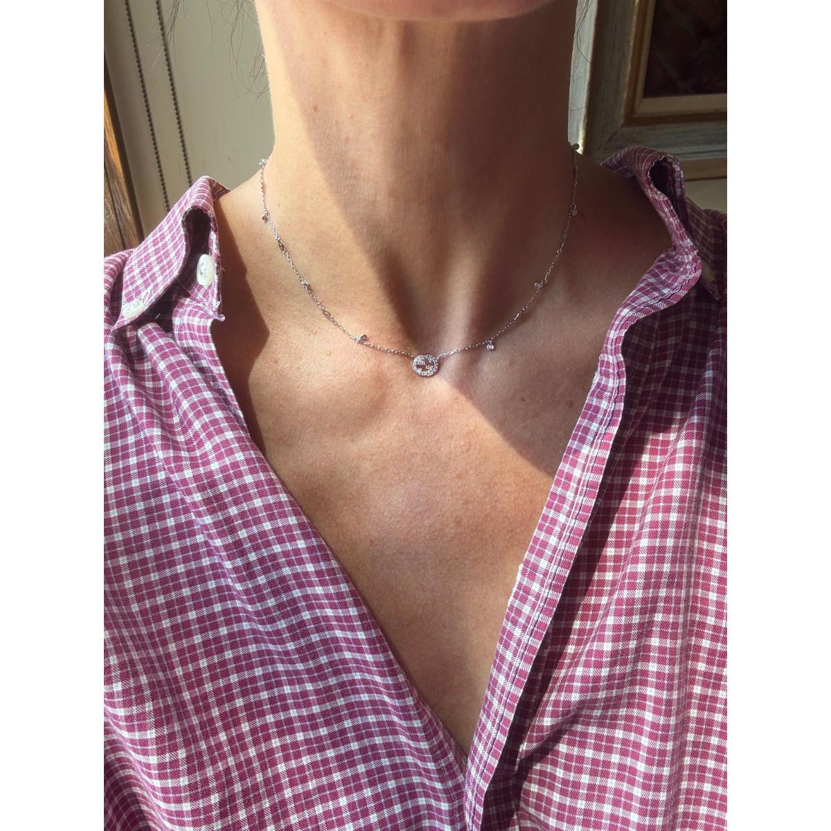 Gucci Interlocking G 18k White Gold Diamond Pendant Necklace