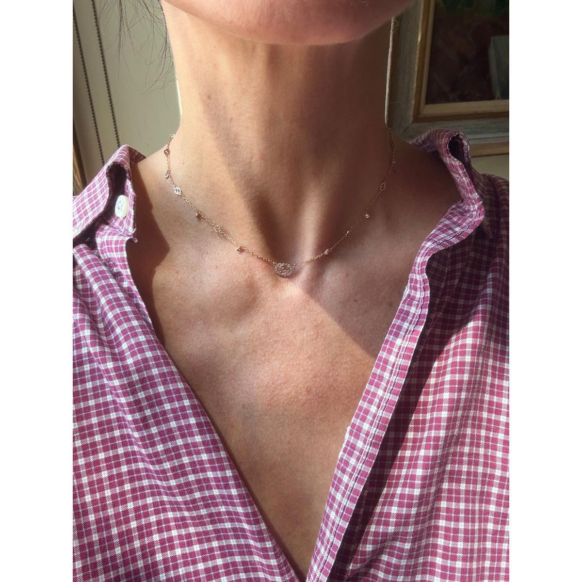Gucci Interlocking G 18K Rose Gold Diamond Pendant Necklace