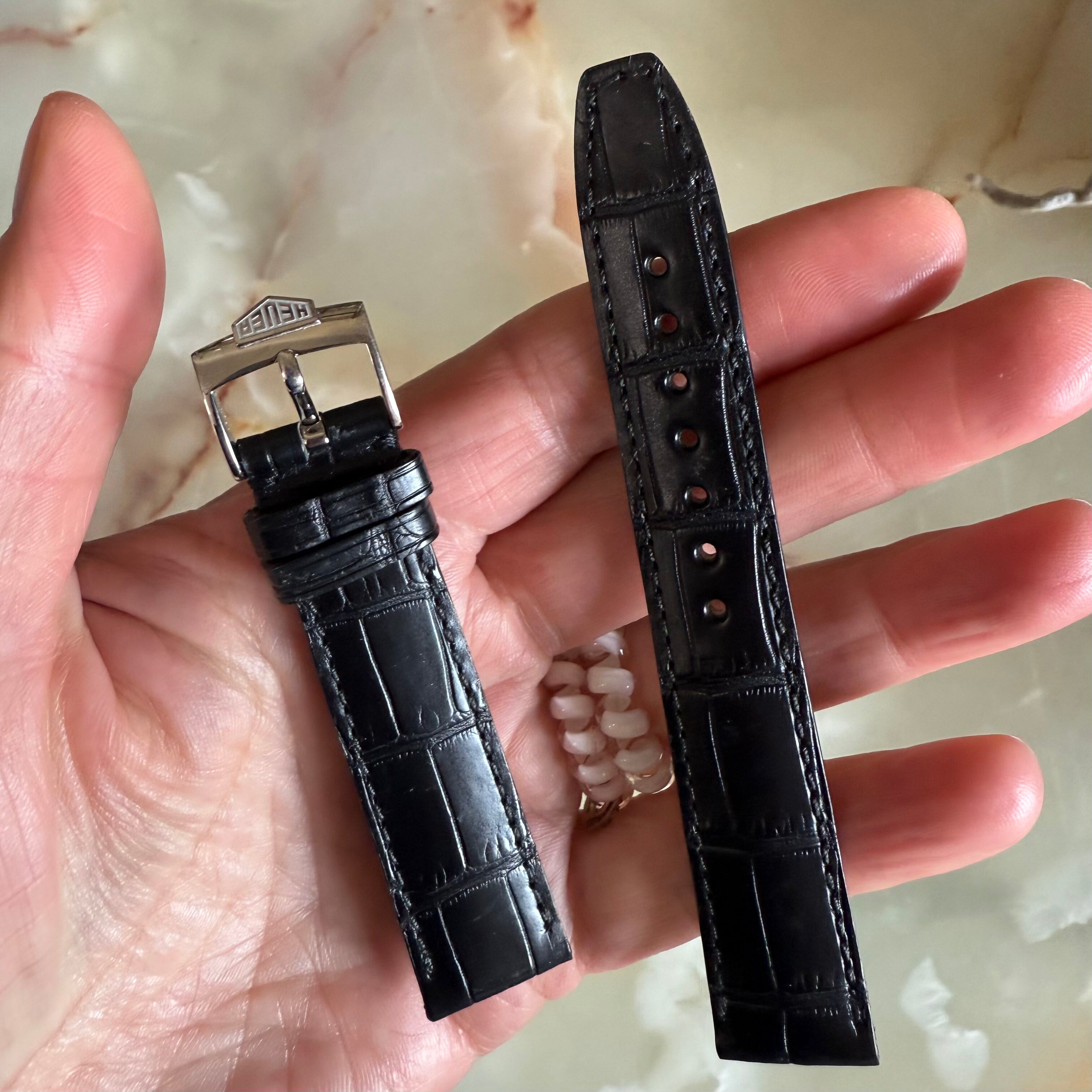 Authentic TAGHeuer Black Crocodile Watch Strap Band 18mm with Buckle