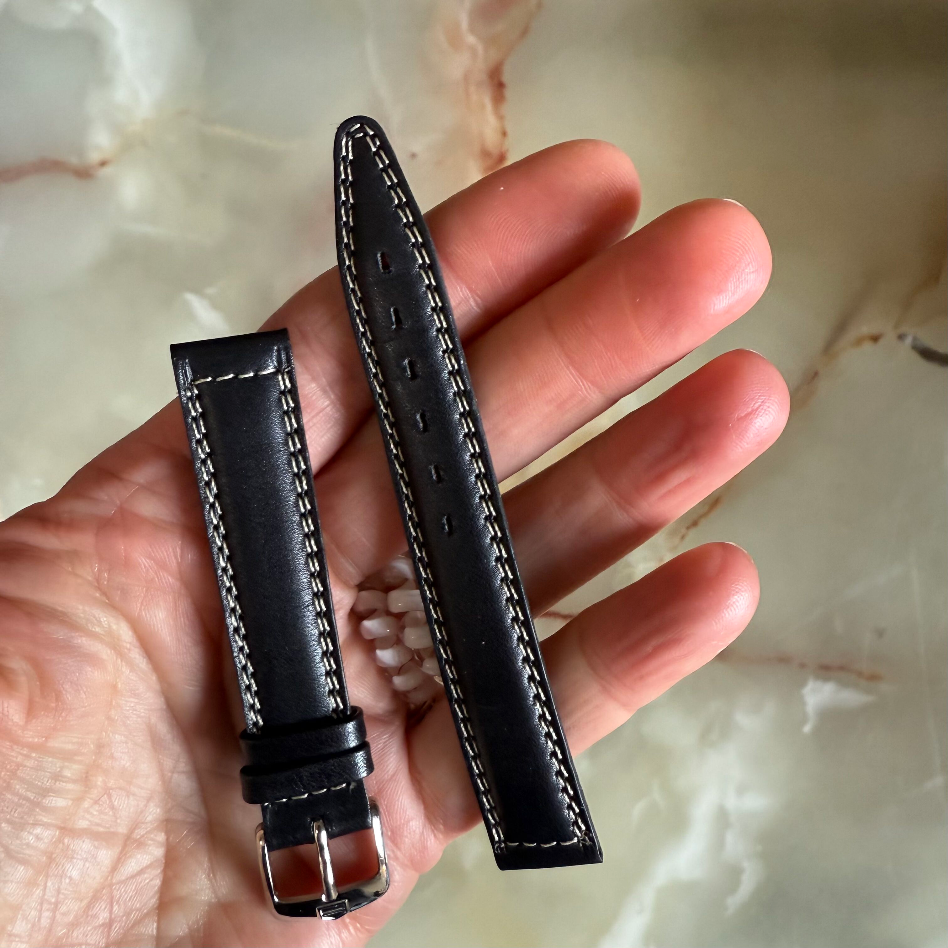 Authentic TAGHeuer Black Genuine Leather Watch Strap Band 15mm with Buckle