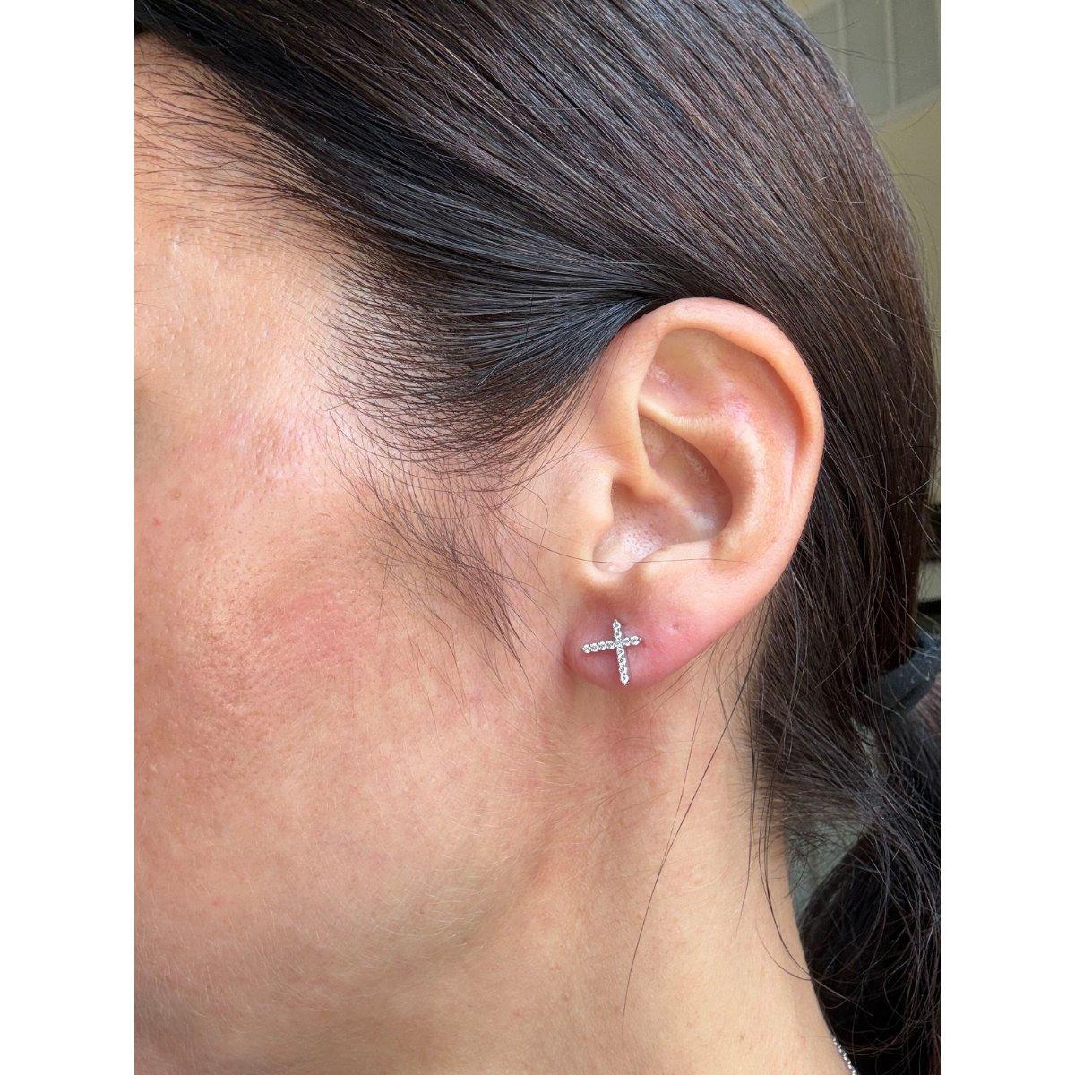 Memoire Luna 18k Gold Diamond Cross Stud Earrings