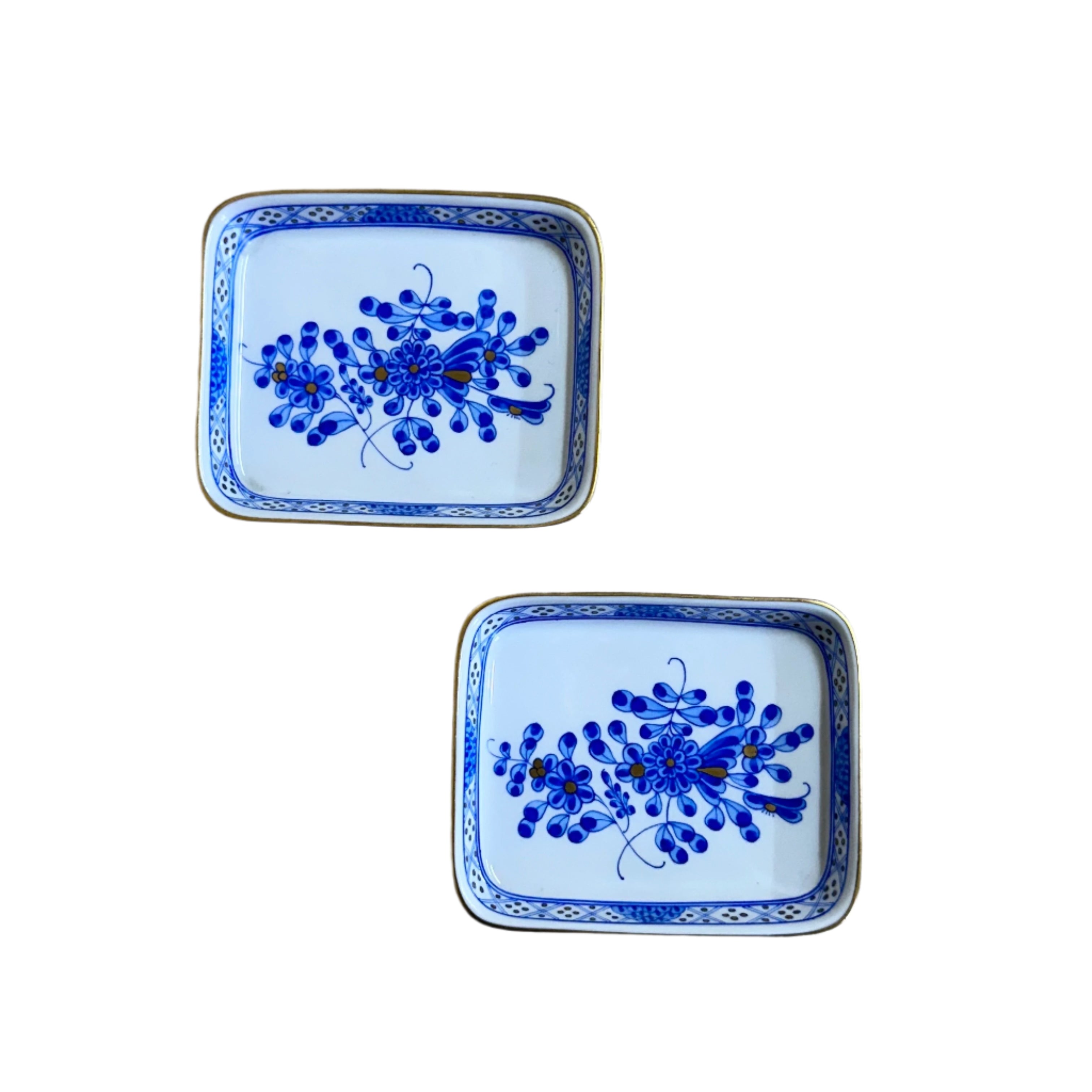 Set of 2 Herend Waldstein Porcelain Miniature Rectangular Pin Trinket Tray 8733/WB