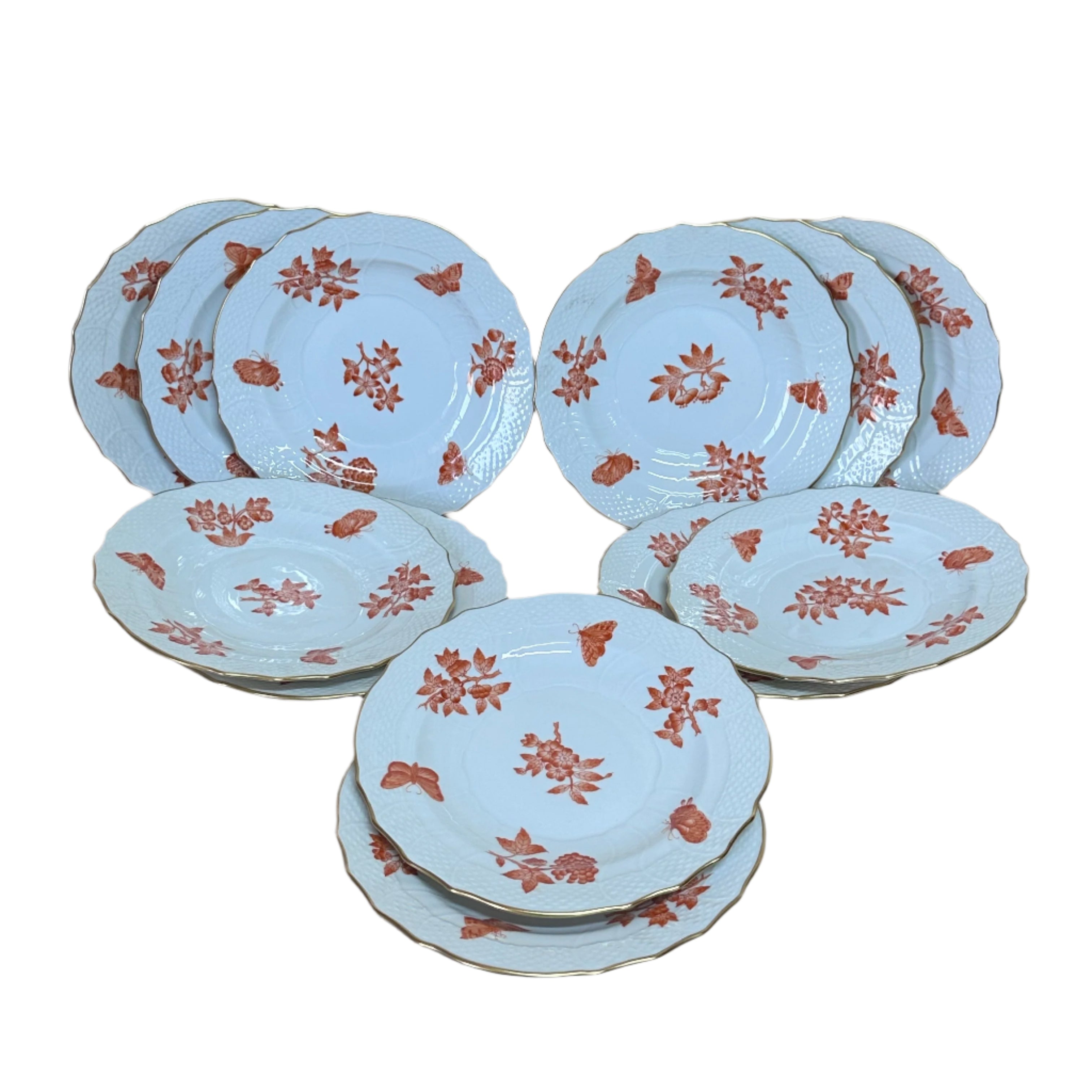 12 pc Herend Fortuna Rust Porcelain Salad Plate 1518/YAH