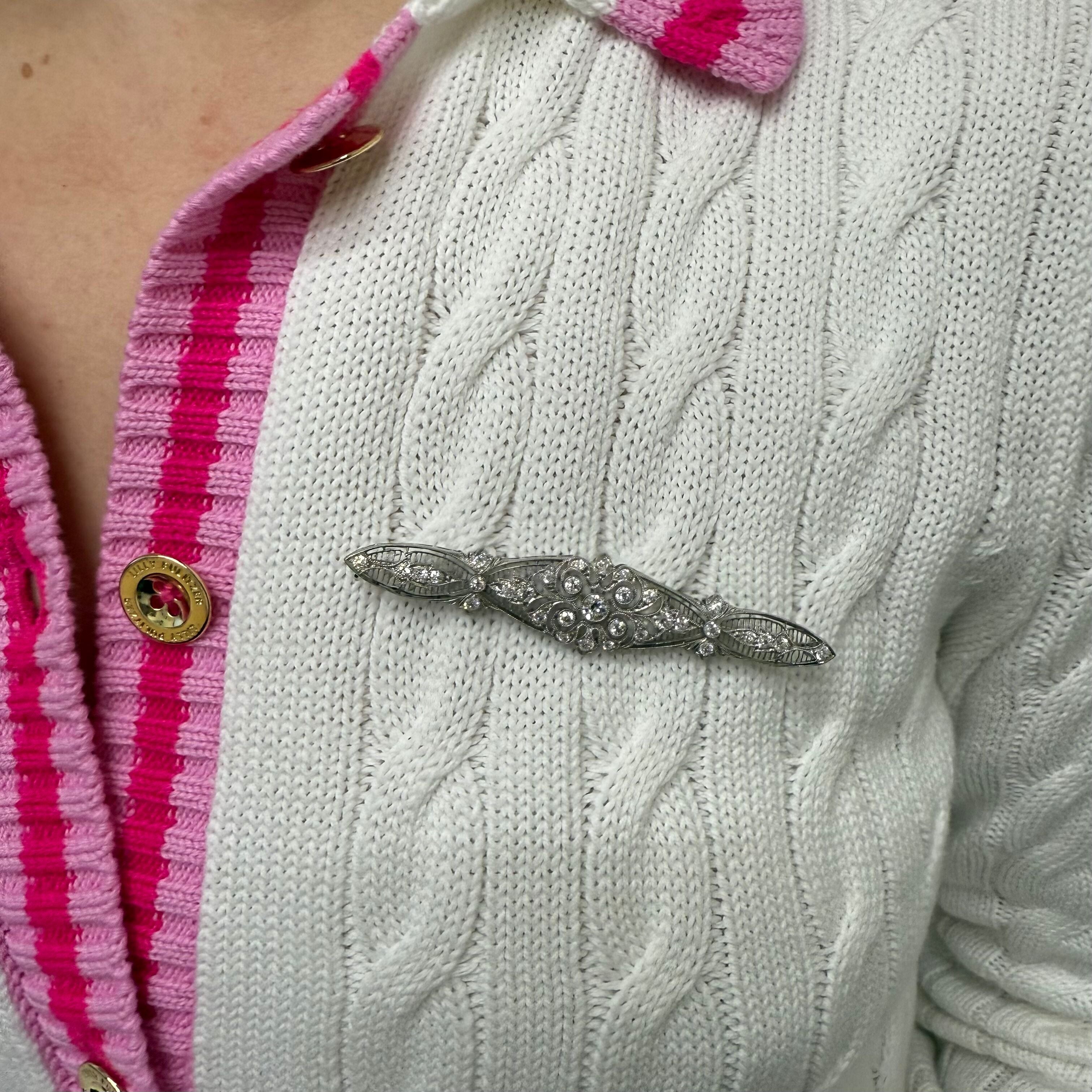 Art Deco Filigree Platinum Diamond Brooch Pin