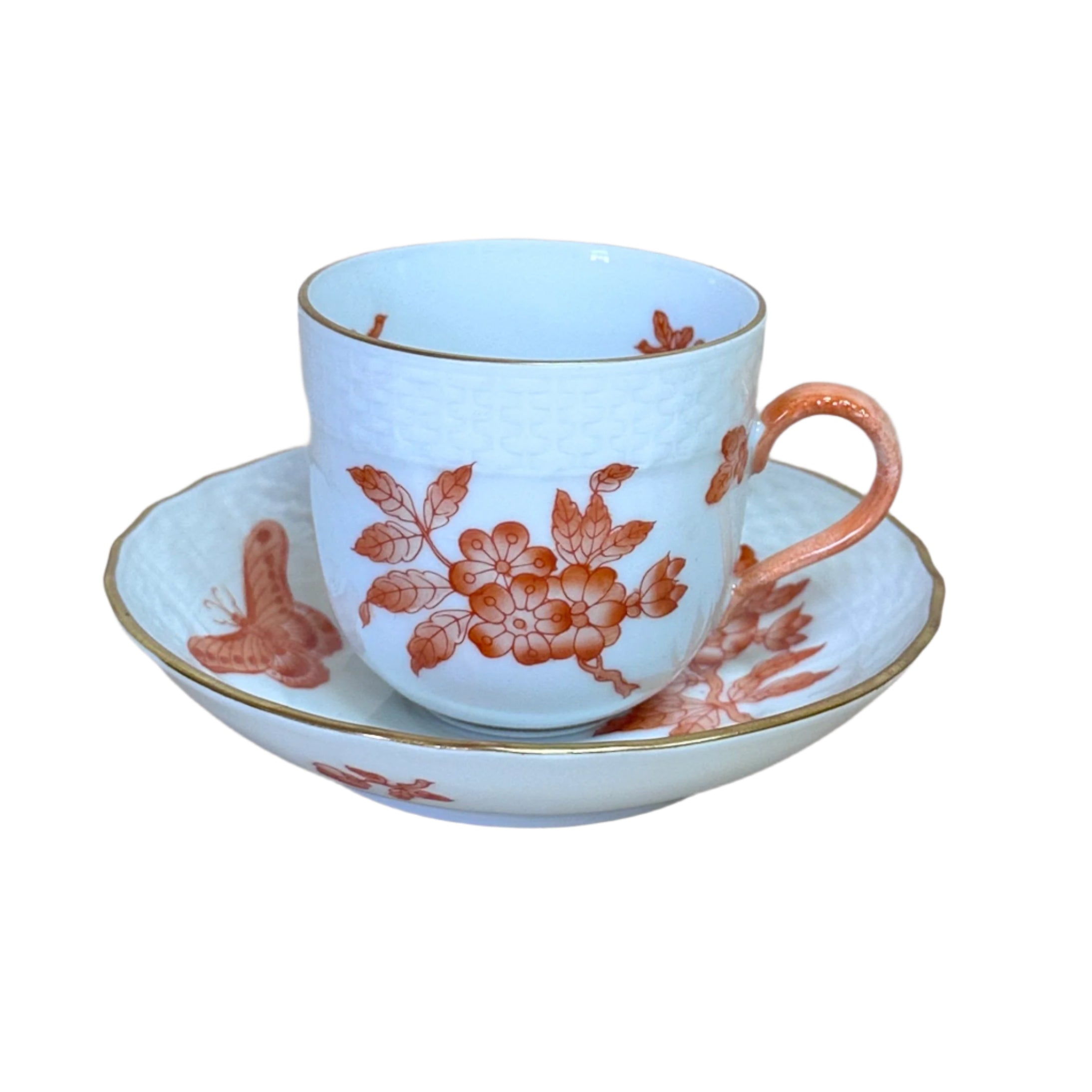 22 pc Herend Fortuna Rust Porcelain Flat Demitasse & Saucer Set 1727/VAH