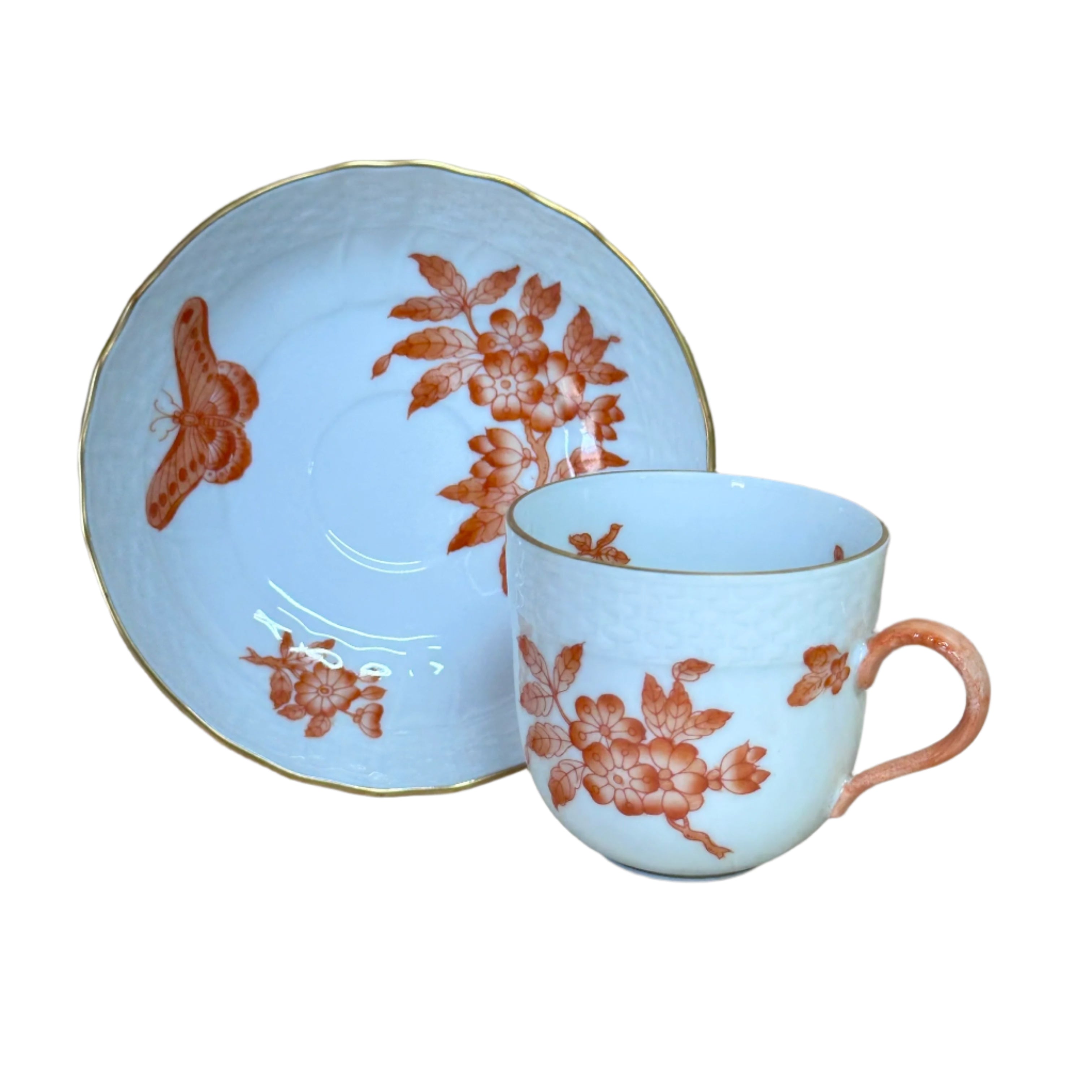 22 pc Herend Fortuna Rust Porcelain Flat Demitasse & Saucer Set 1727/VAH