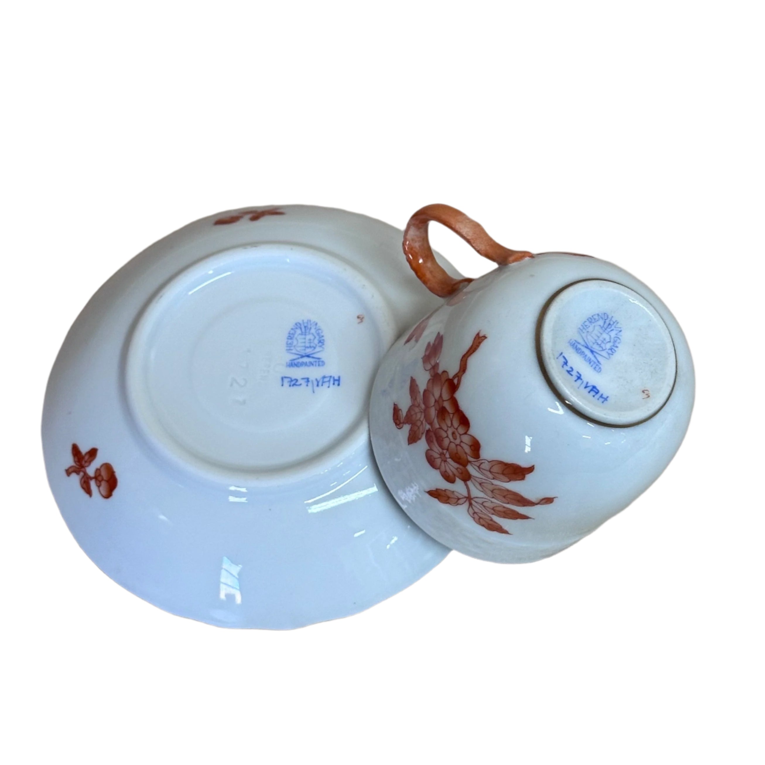 22 pc Herend Fortuna Rust Porcelain Flat Demitasse & Saucer Set 1727/VAH