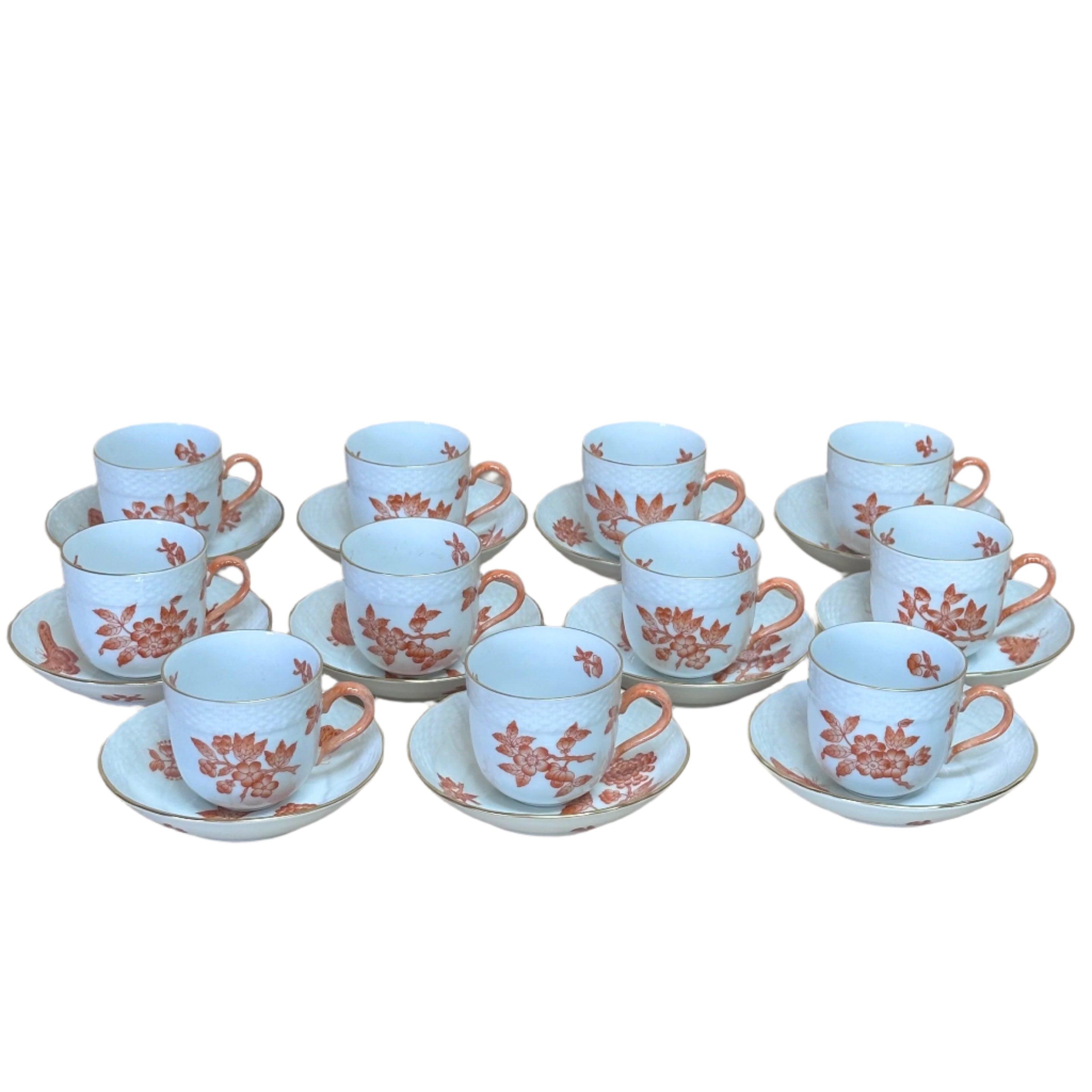 22 pc Herend Fortuna Rust Porcelain Flat Demitasse & Saucer Set 1727/VAH