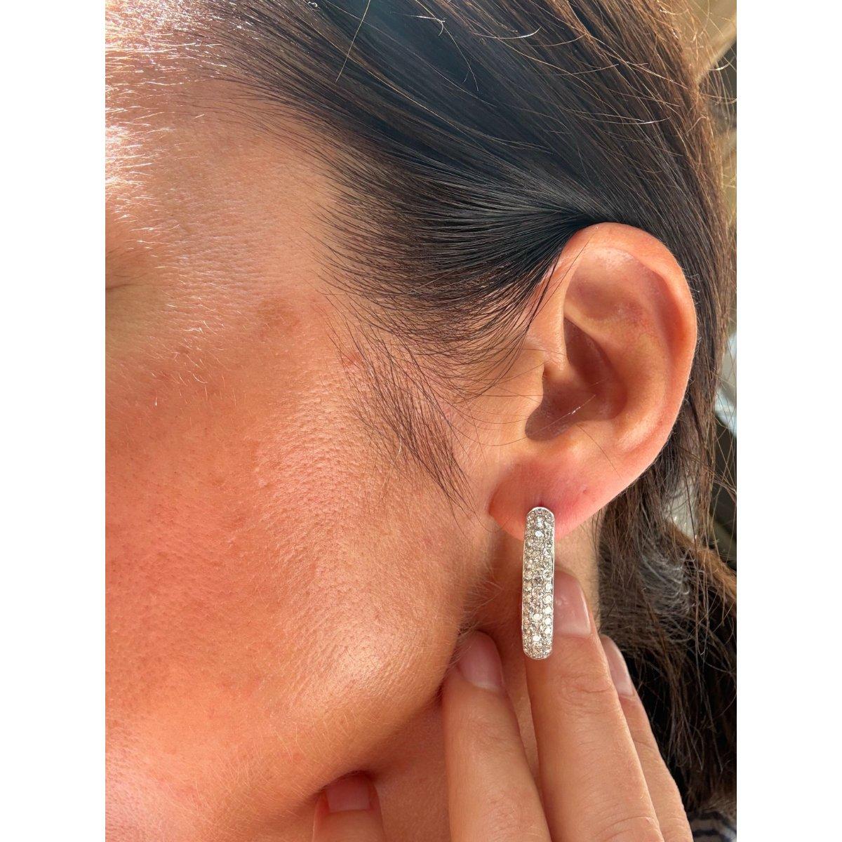 14k White Gold Diamond Hoop Earrings
