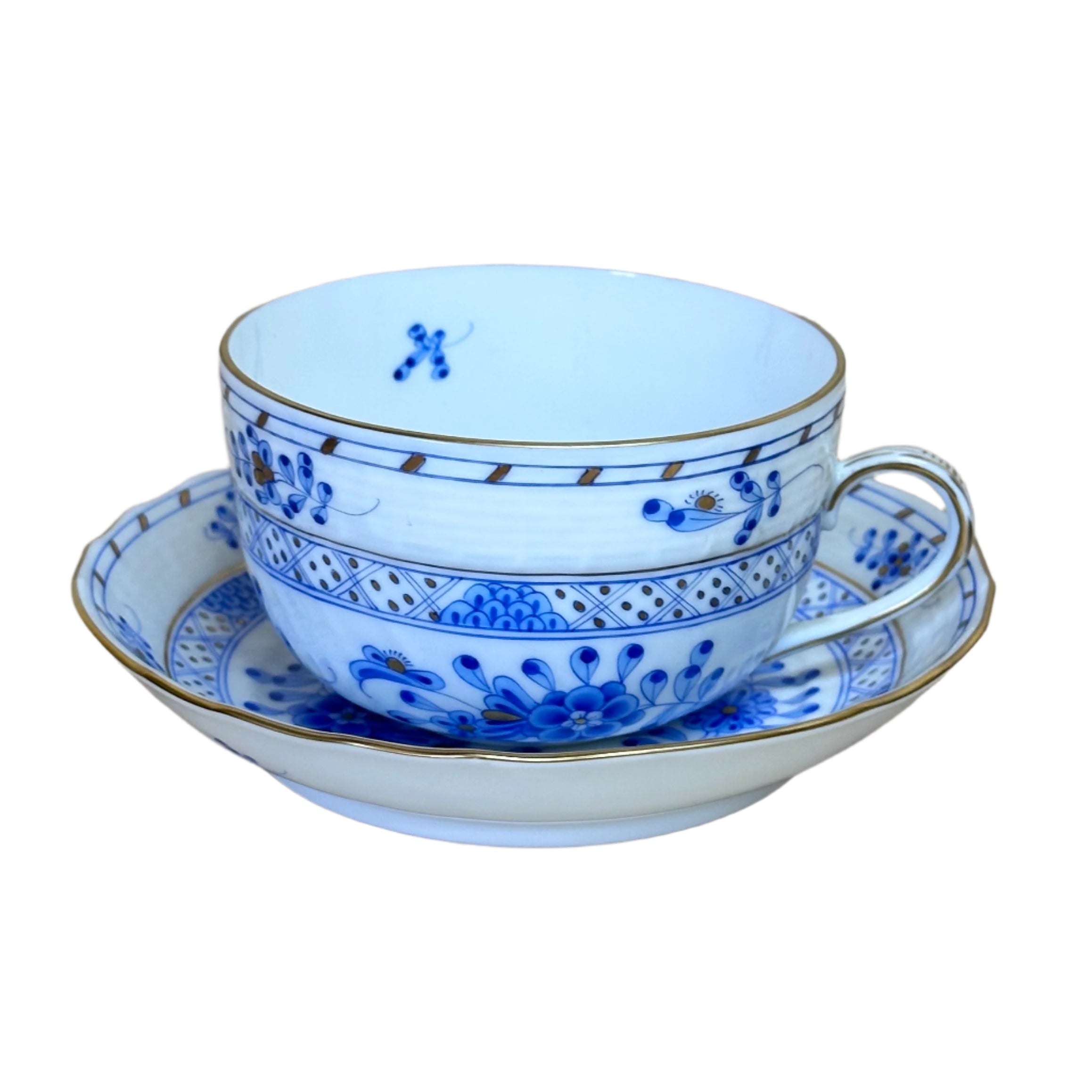 22pc Herend Waldstein Blue Porcelain Flat Demitasse Cup Saucer Set 1726/WB