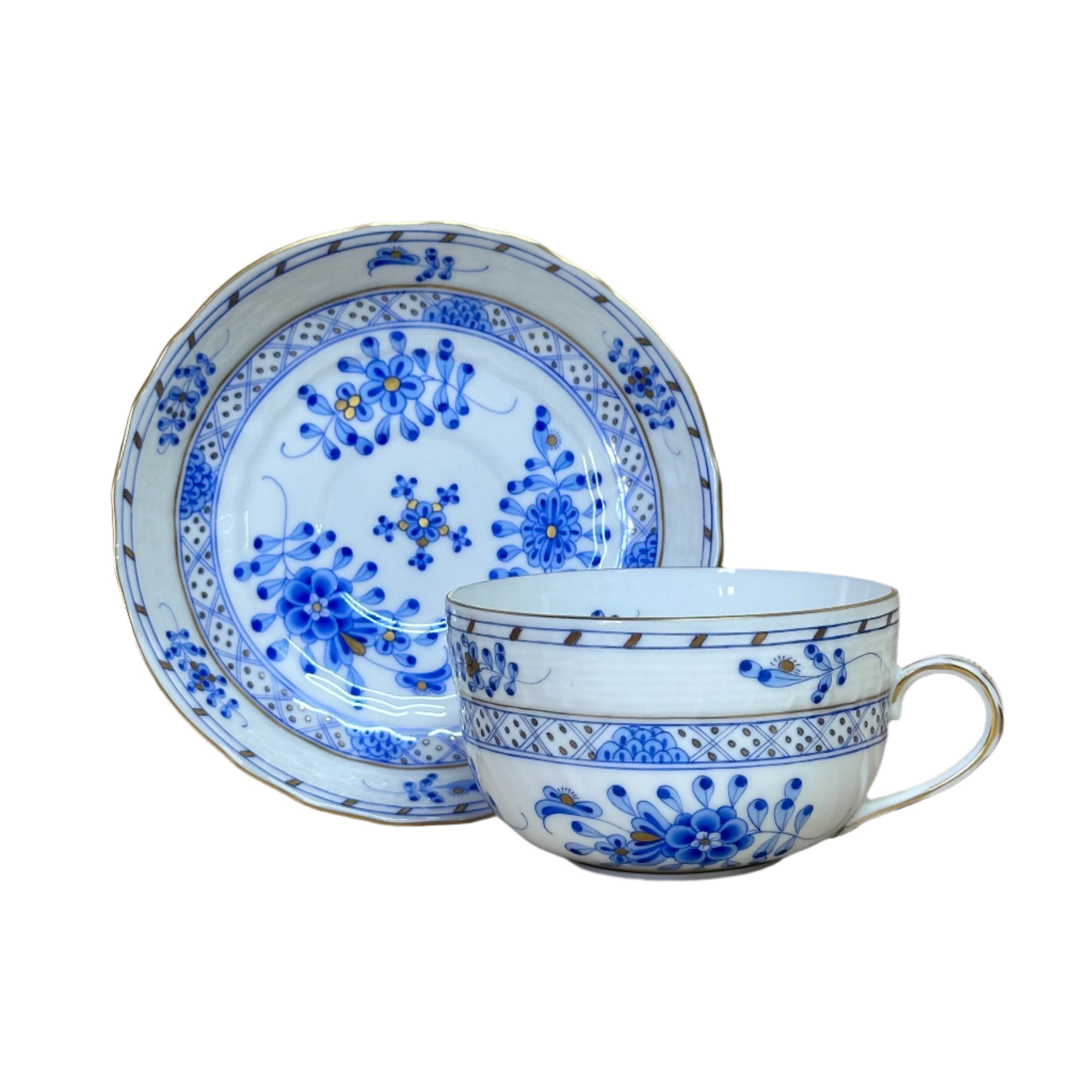 22pc Herend Waldstein Blue Porcelain Flat Demitasse Cup Saucer Set 1726/WB