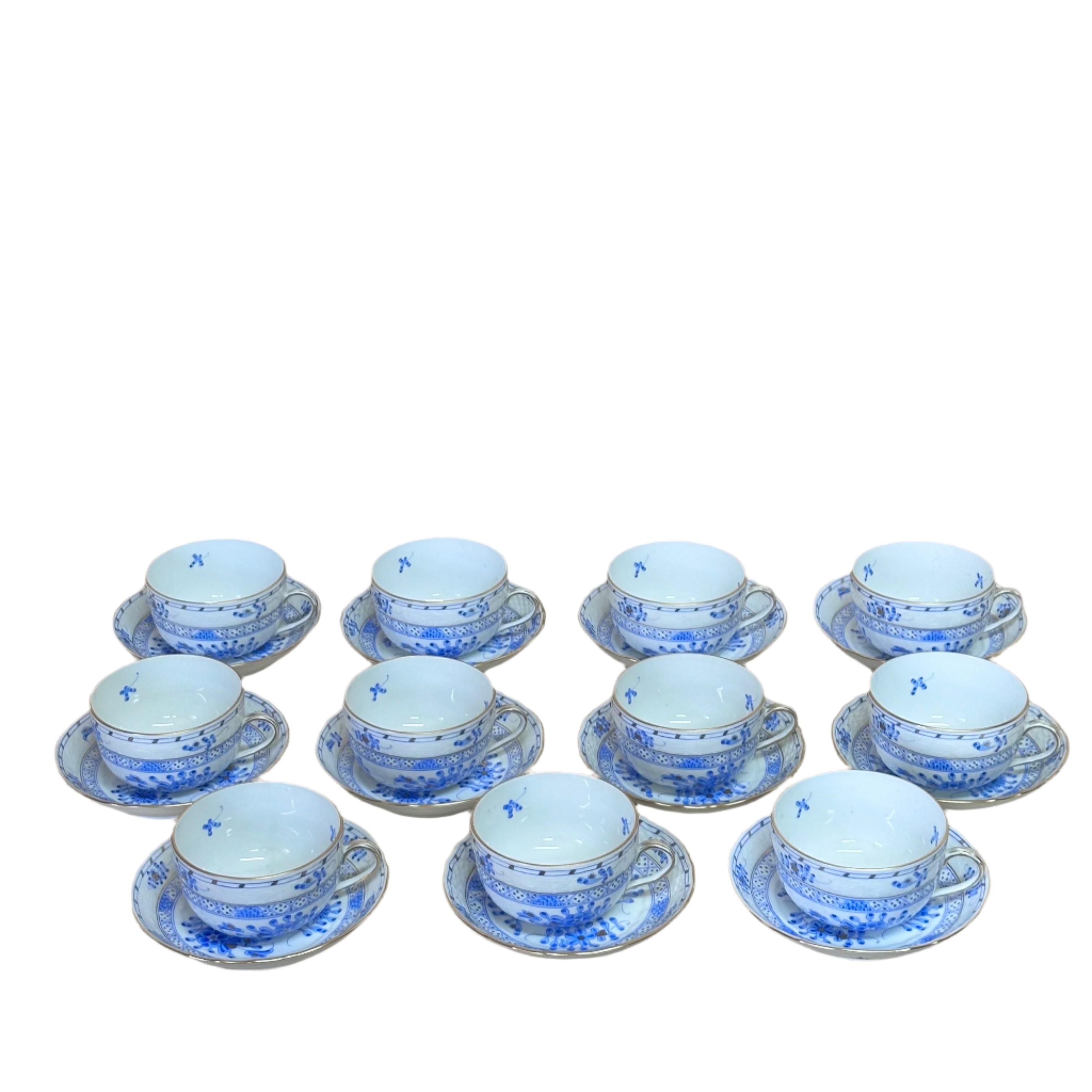 22pc Herend Waldstein Blue Porcelain Flat Demitasse Cup Saucer Set 1726/WB