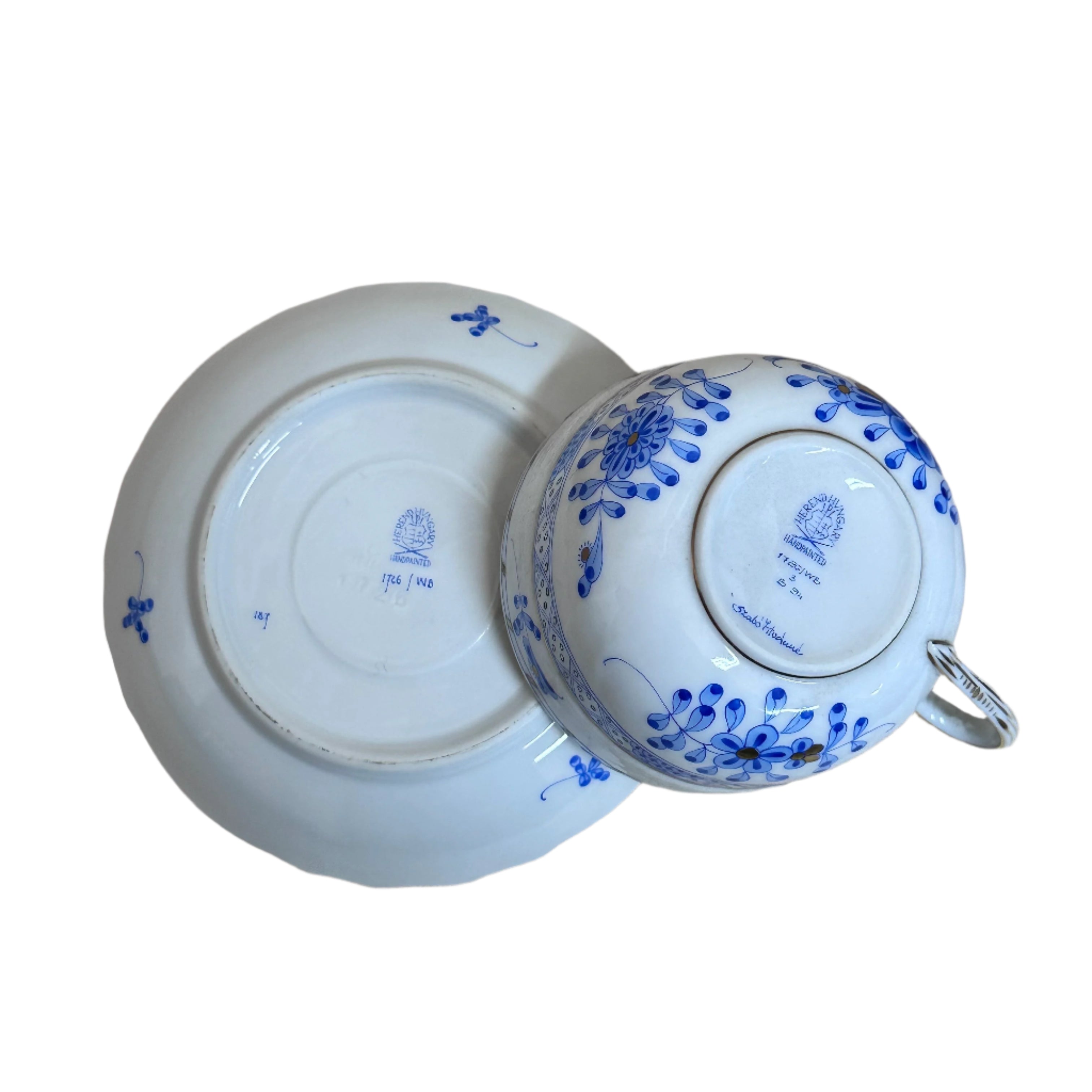22pc Herend Waldstein Blue Porcelain Flat Demitasse Cup Saucer Set 1726/WB