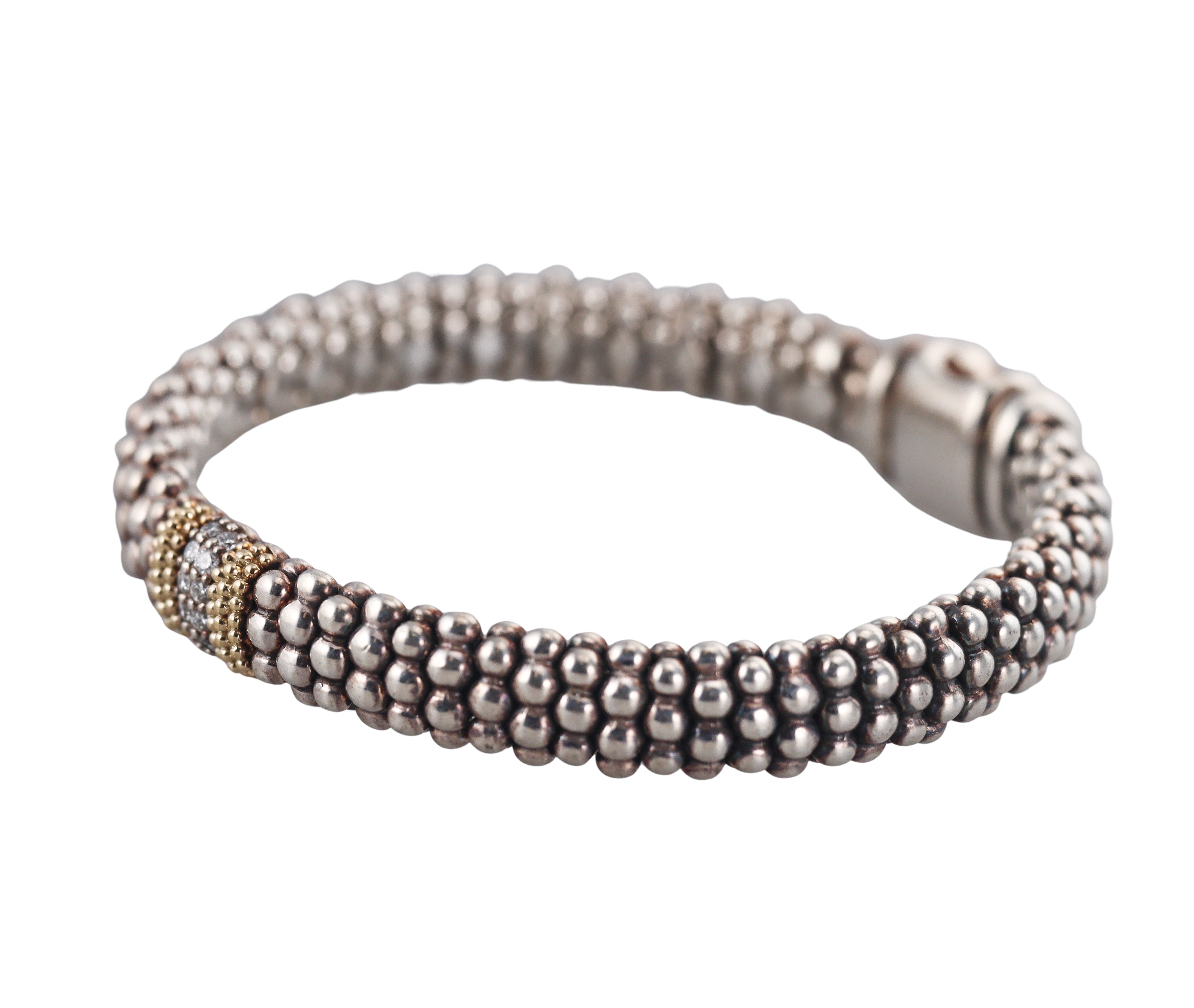 Lagos Caviar 18k Gold Silver Diamond Bracelet