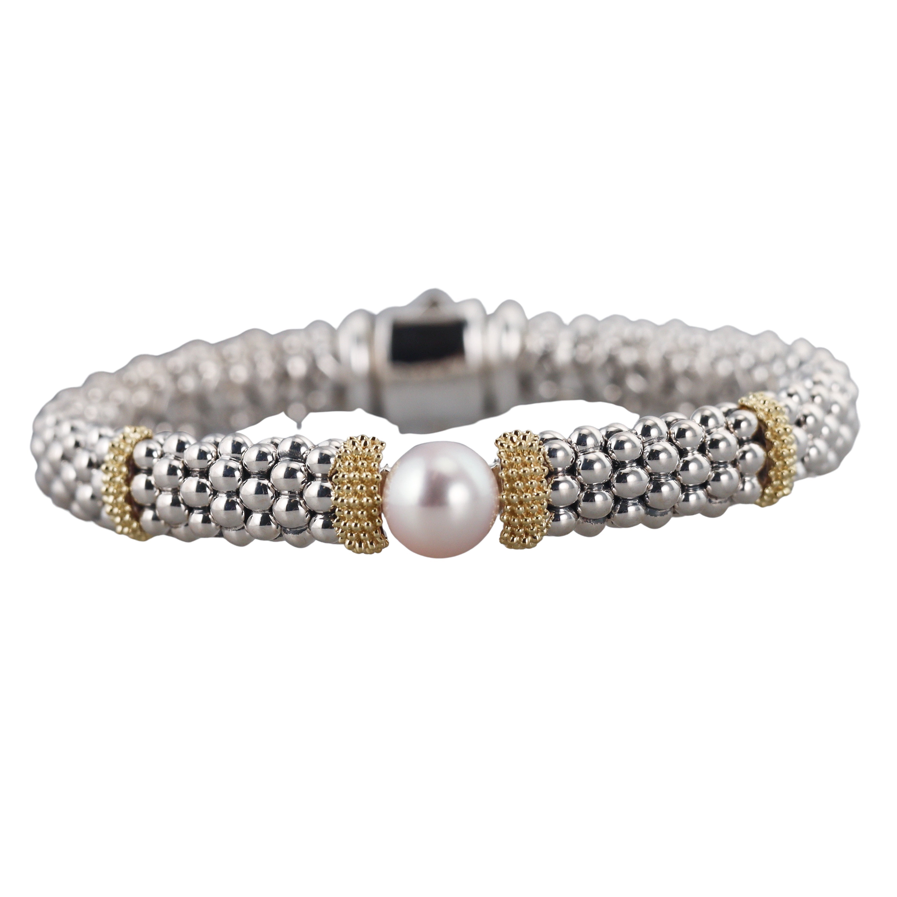 Lagos Caviar Luna Silver 18k Gold Pearl Bracelet