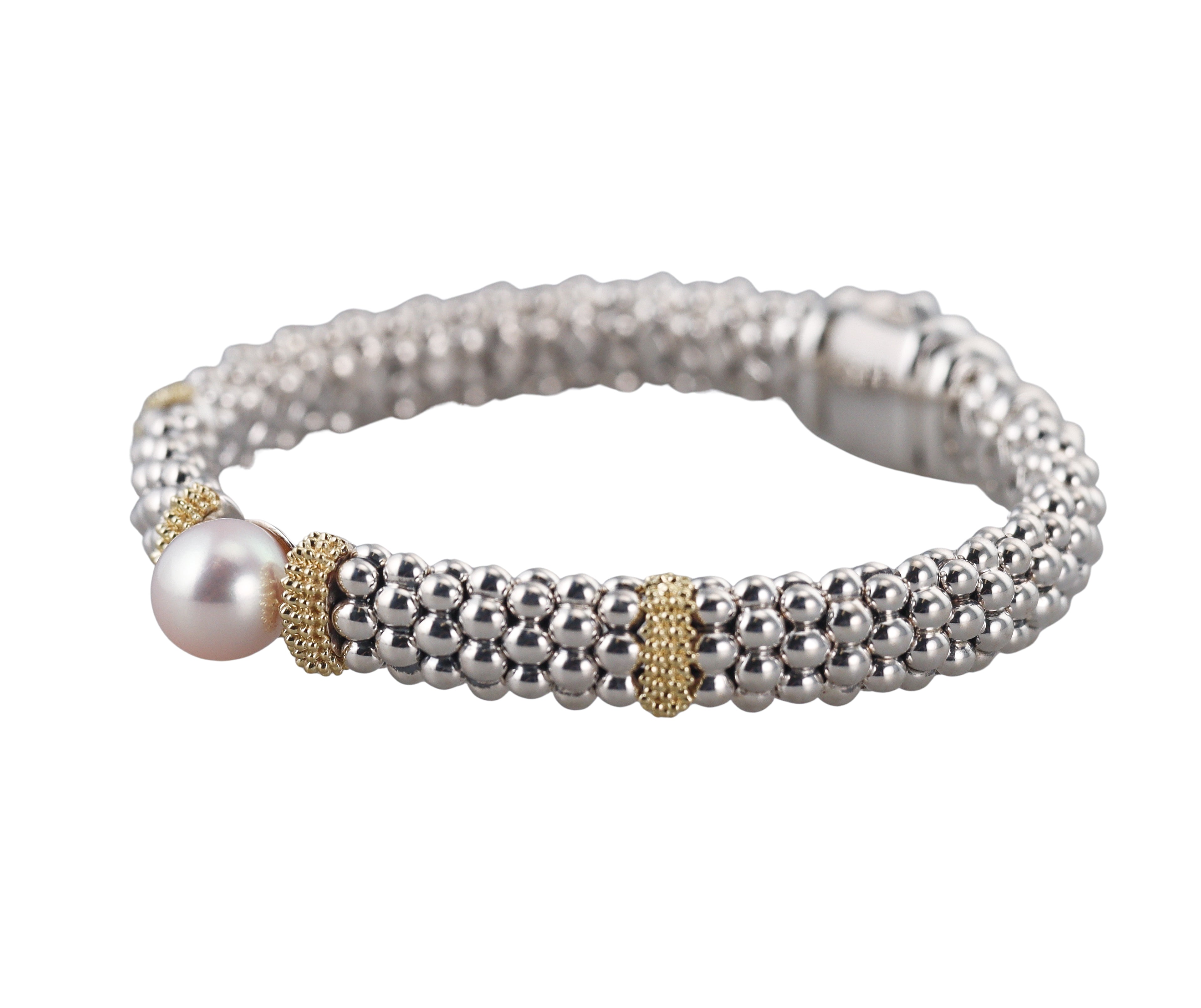 Lagos Caviar Luna Silver 18k Gold Pearl Bracelet