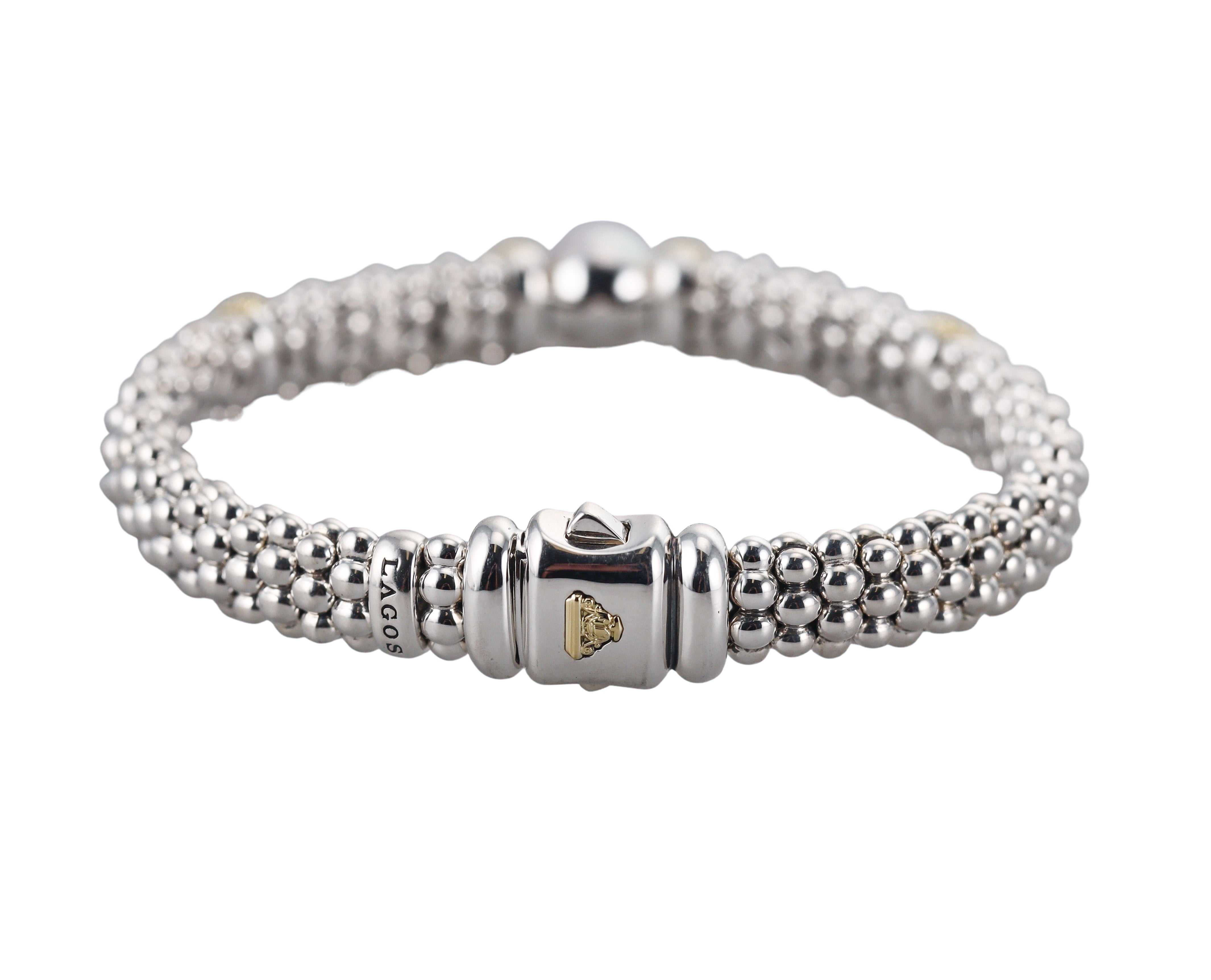 Lagos Caviar Luna Silver 18k Gold Pearl Bracelet