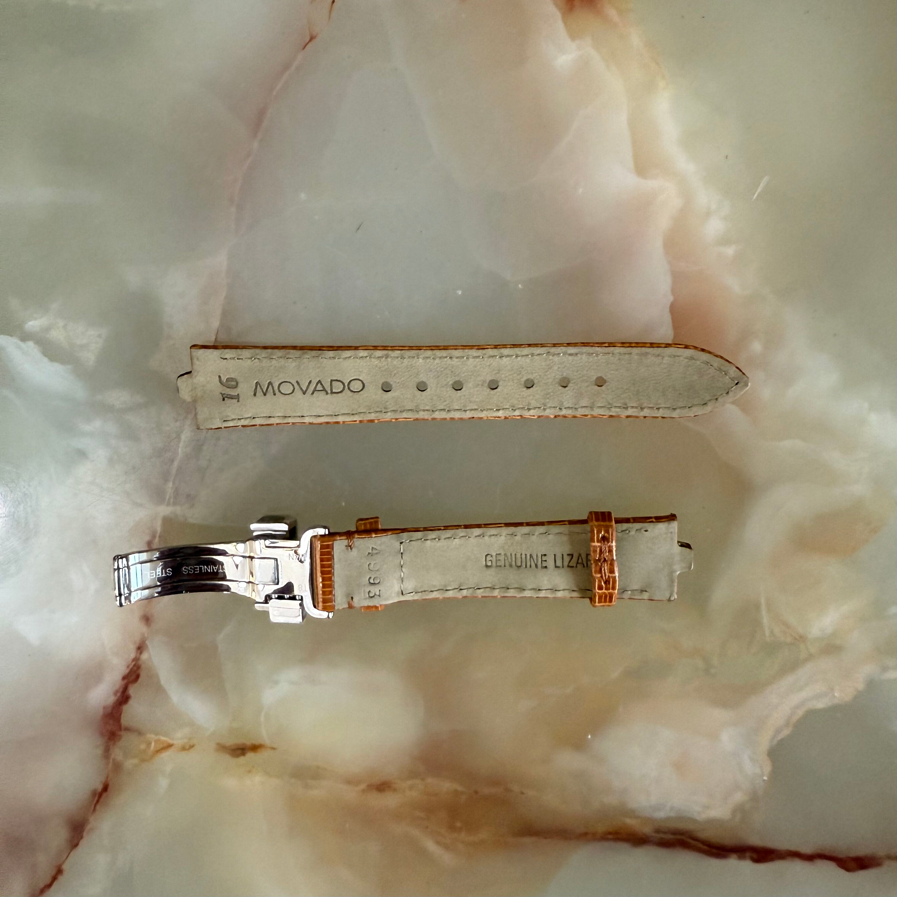 Authentic Movado Brown Lizard Watch Strap Band 16mm with Deployant Clasp 4993