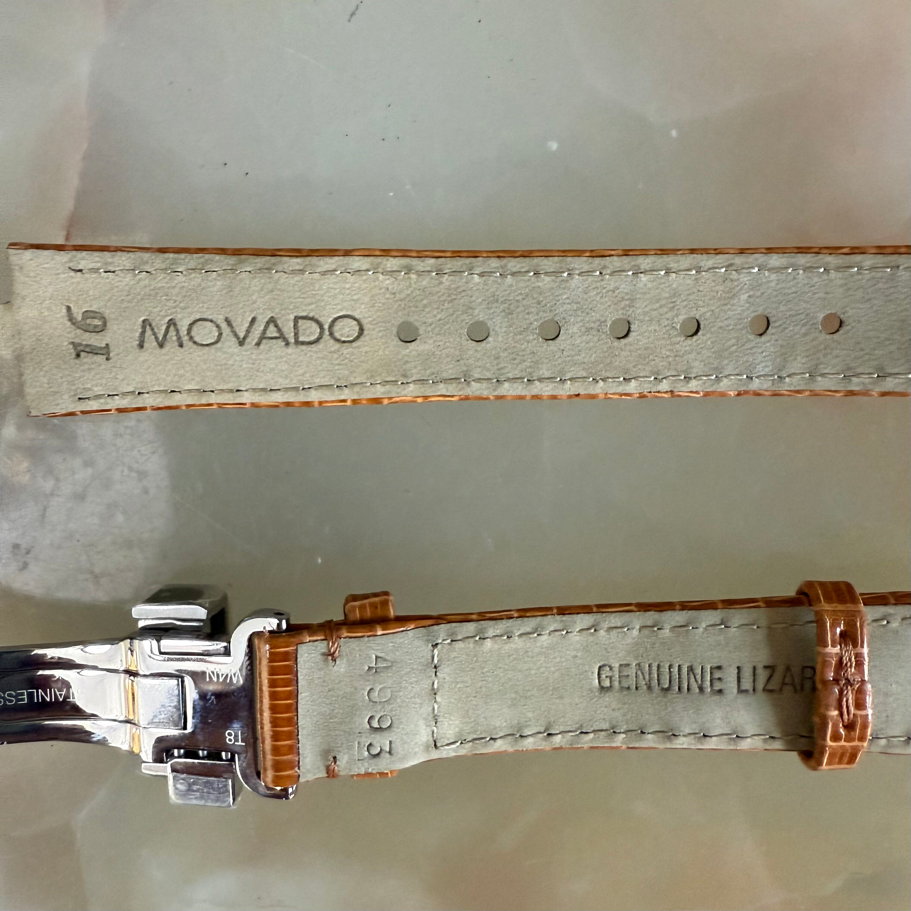 Authentic Movado Brown Lizard Watch Strap Band 16mm with Deployant Clasp 4993